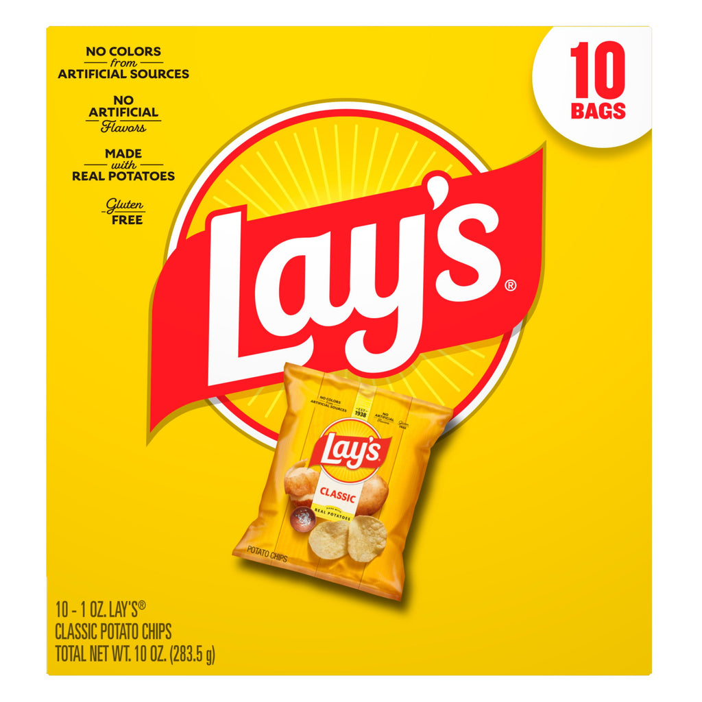 Lay's Classic Potato Snack Chips, 1 oz Bags, 10 Count Multipack