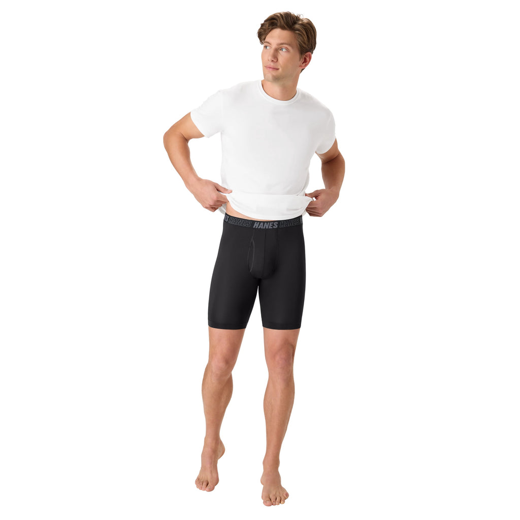 Hanes Mens Underwear Long Leg Boxer Briefs, 3-Pack, Moves Anti-Chafe with Total Support Pouch