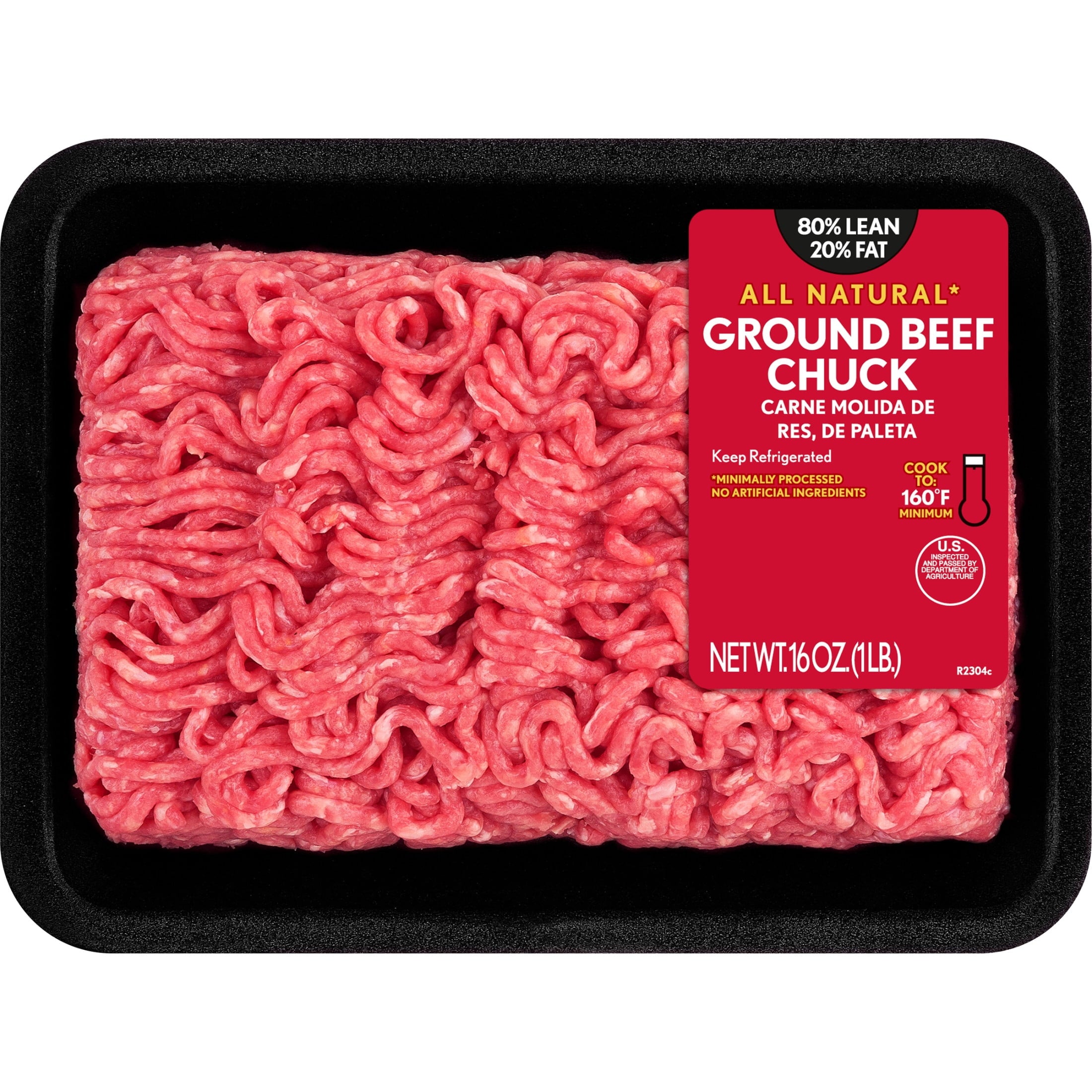 All Natural* 80% Lean/20% Fat Ground Beef Chuck, 1 lb Tray