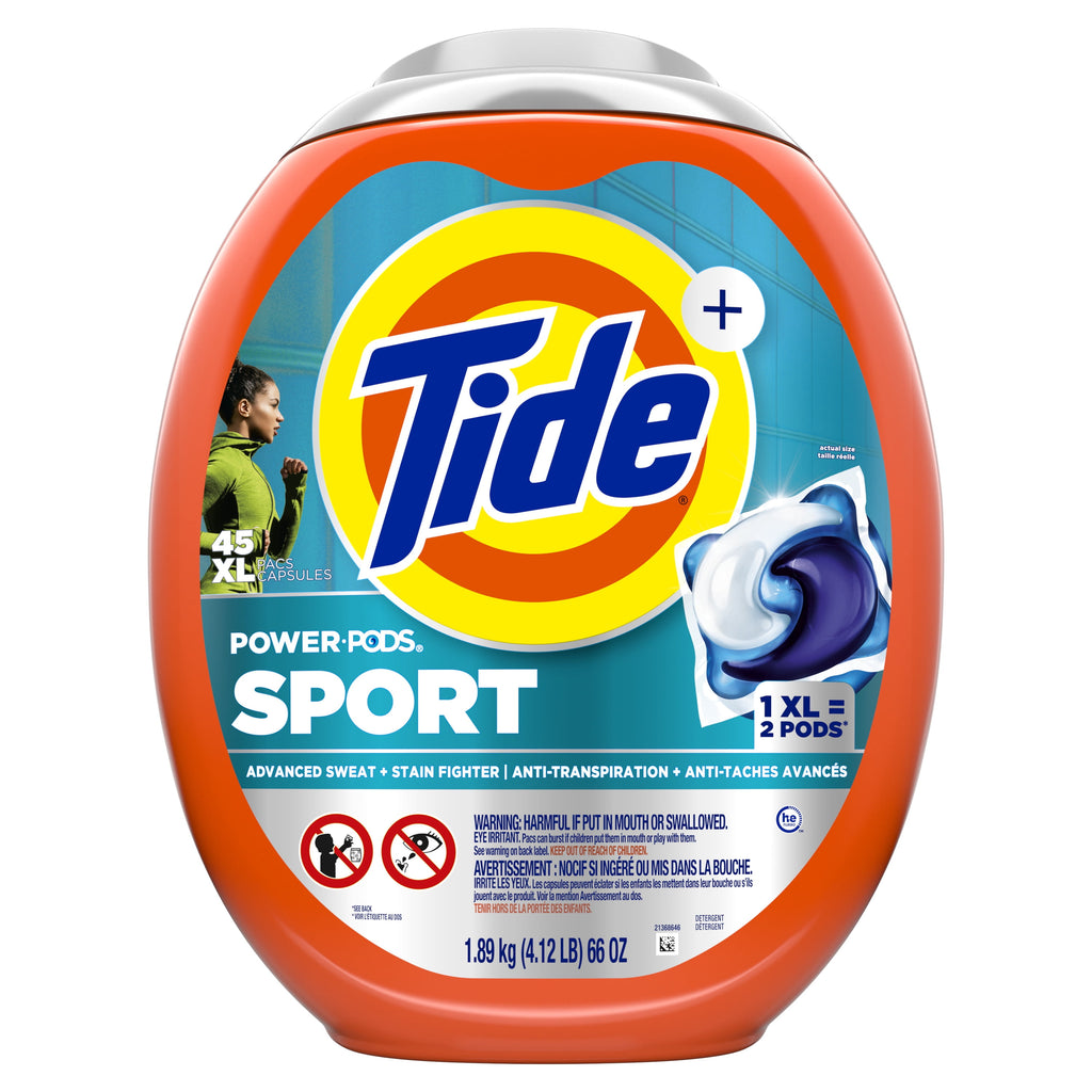 Tide Power Pods Laundry Detergent Soap Packs with Febreze, Sport Odor Defense, 45 Ct