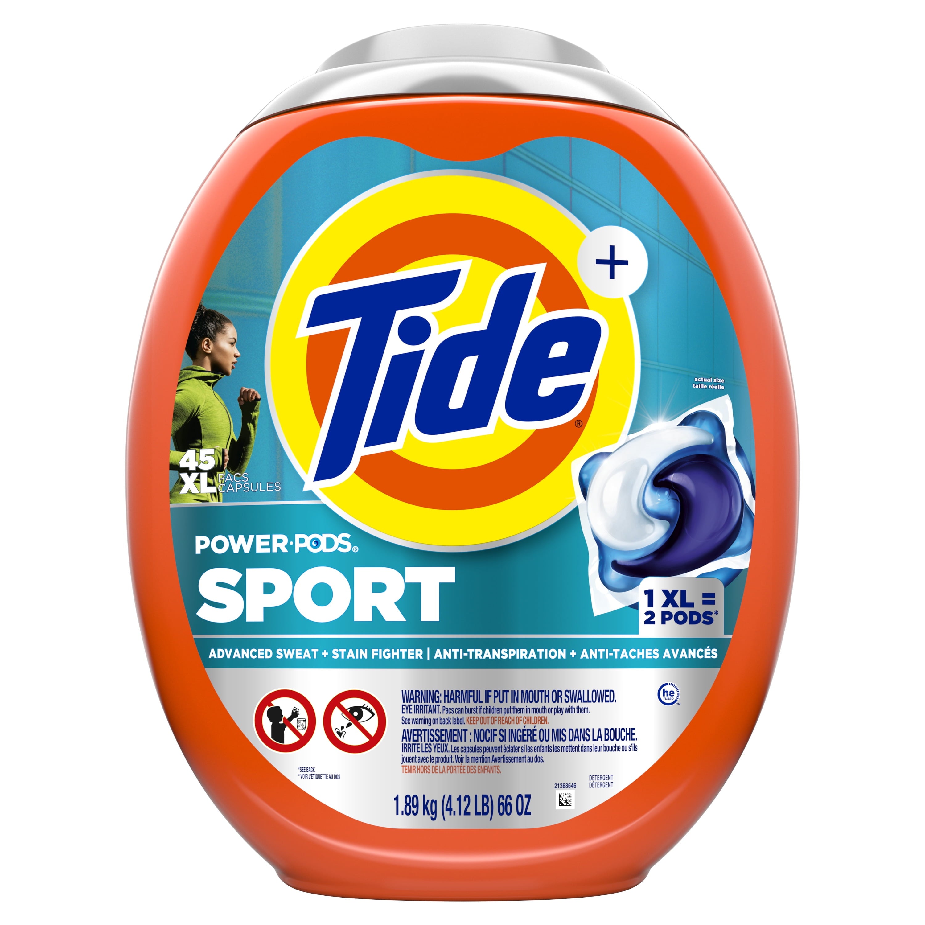 Tide Power Pods Laundry Detergent Soap Packs with Febreze, Sport Odor Defense, 45 Ct