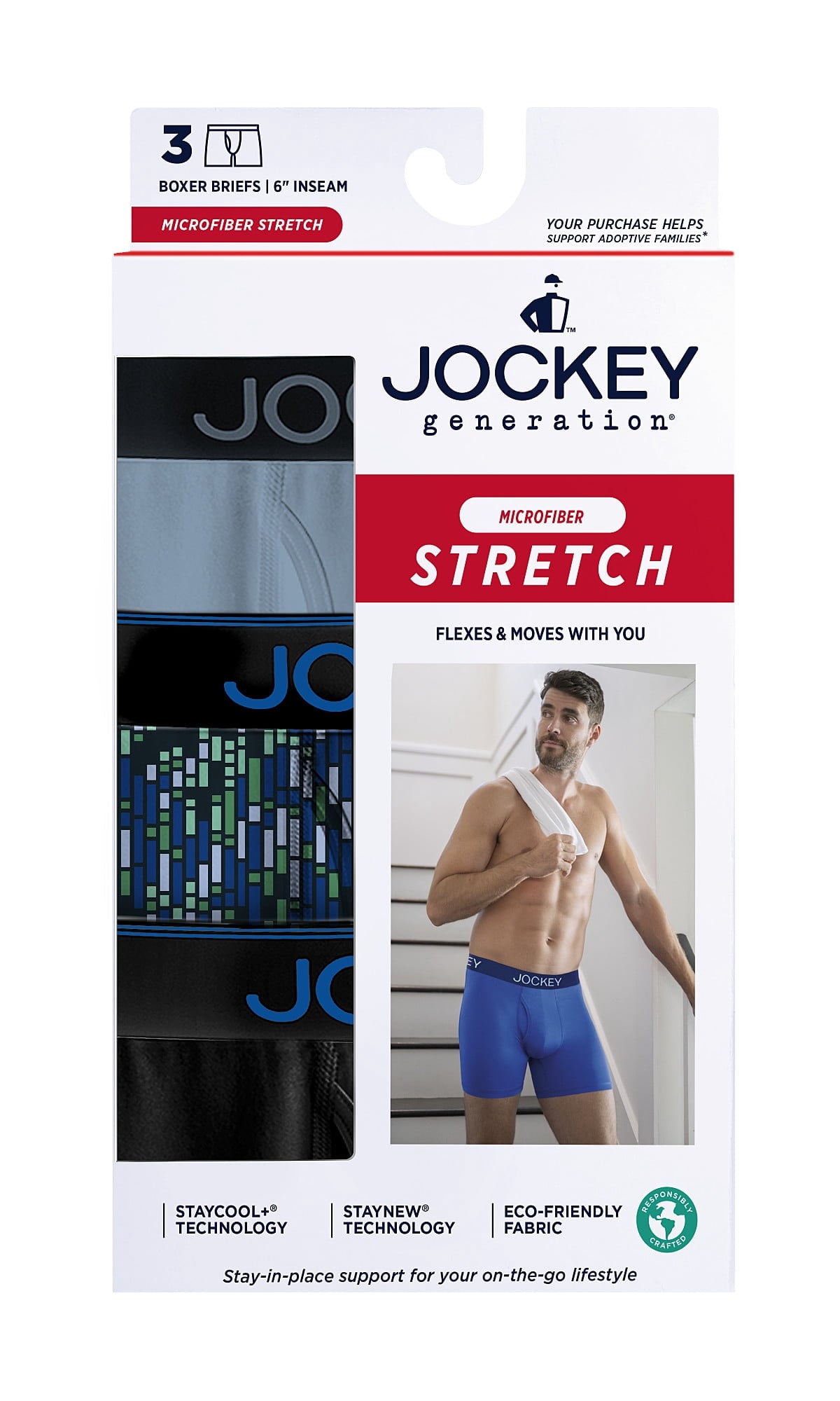 Jockey Generation Men's Microfiber Stretch Long Leg Boxer Briefs 3pk