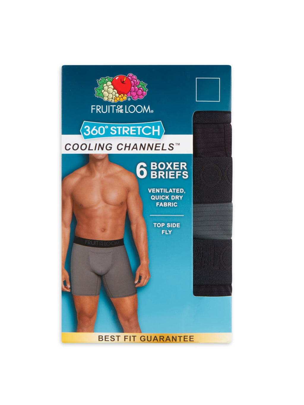 Fruit of the Loom Men's 360 Stretch Performance Cooling Channels Boxer Briefs, 6-Pack