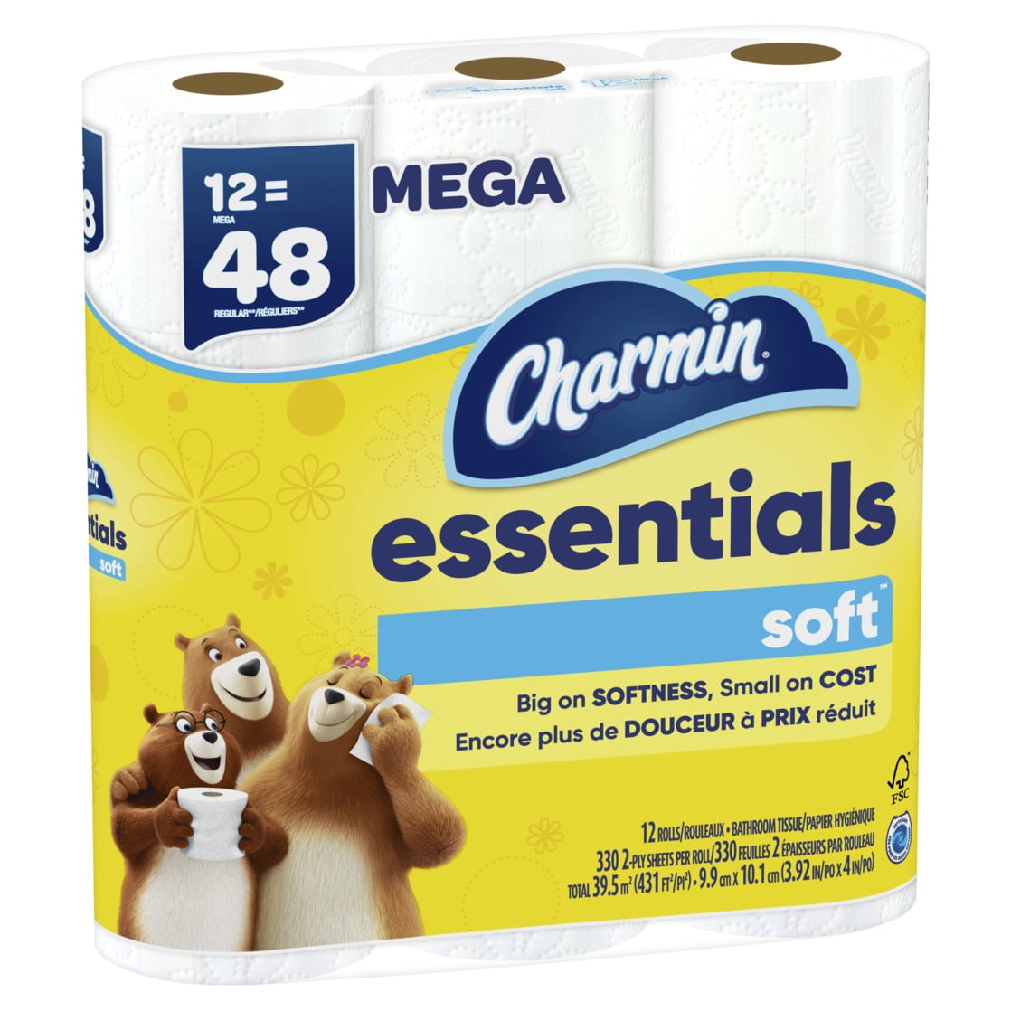 Charmin Essentials Soft Toilet Paper 12 Mega Rolls, 330 Sheets Per Roll