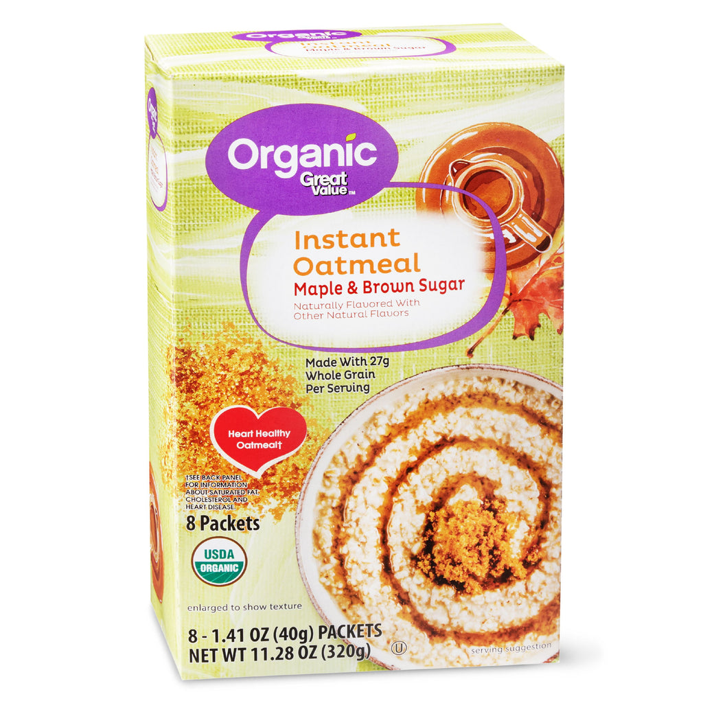 (3 pack) Great Value Organic Maple & Brown Sugar Instant Oatmeal, 1.41 oz, 8 Count