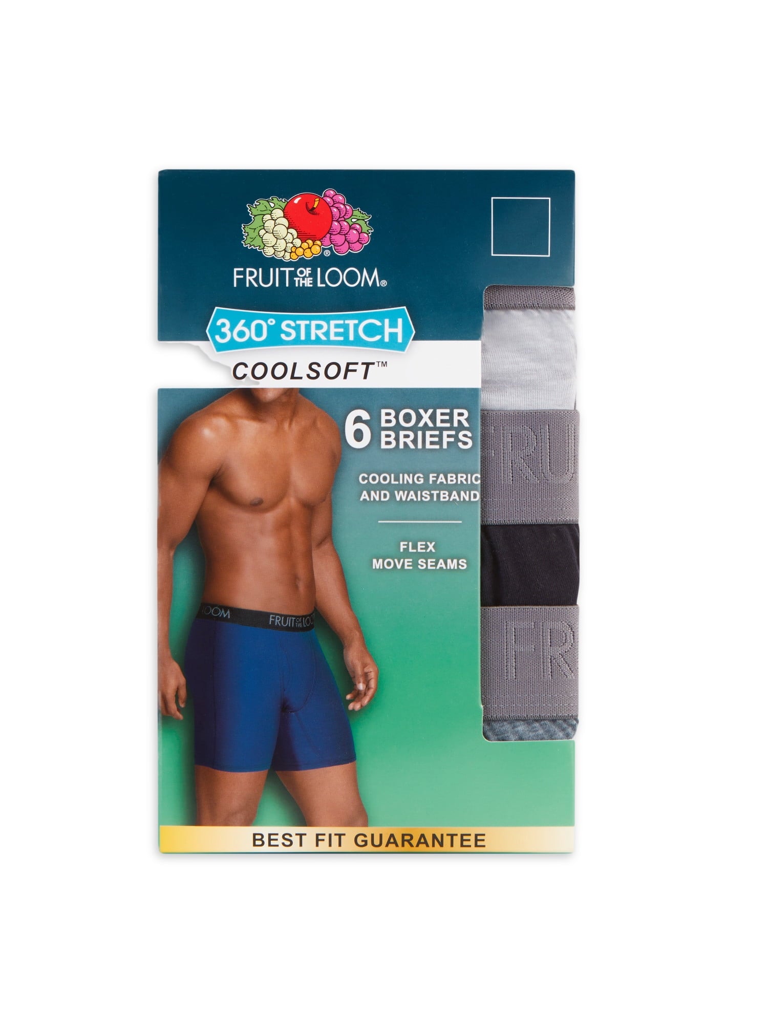 Fruit of the Loom Men's 360 Stretch Performance Cooling Channels Boxer Briefs, 6-Pack