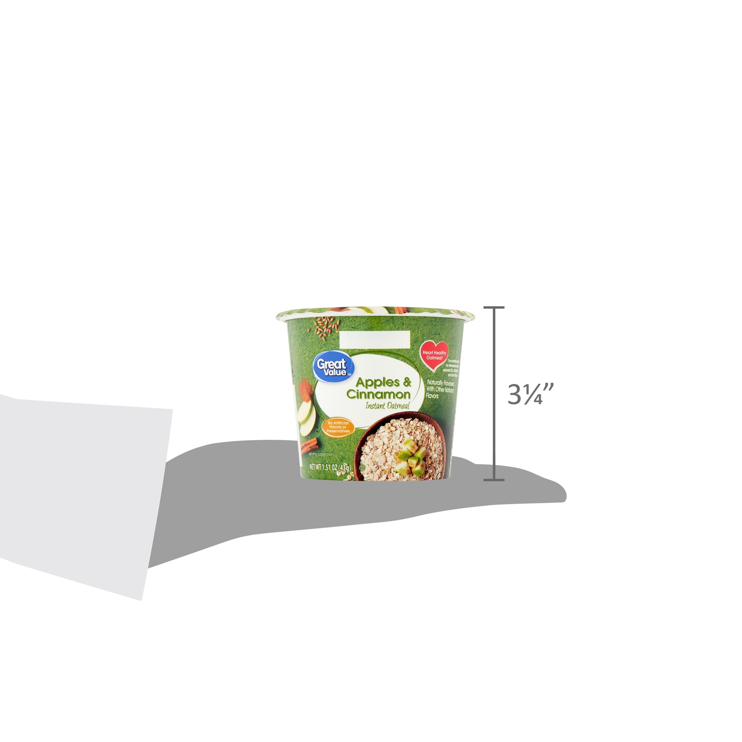Great Value Apples and Cinnamon Instant Oatmeal Cup, 1.51 oz
