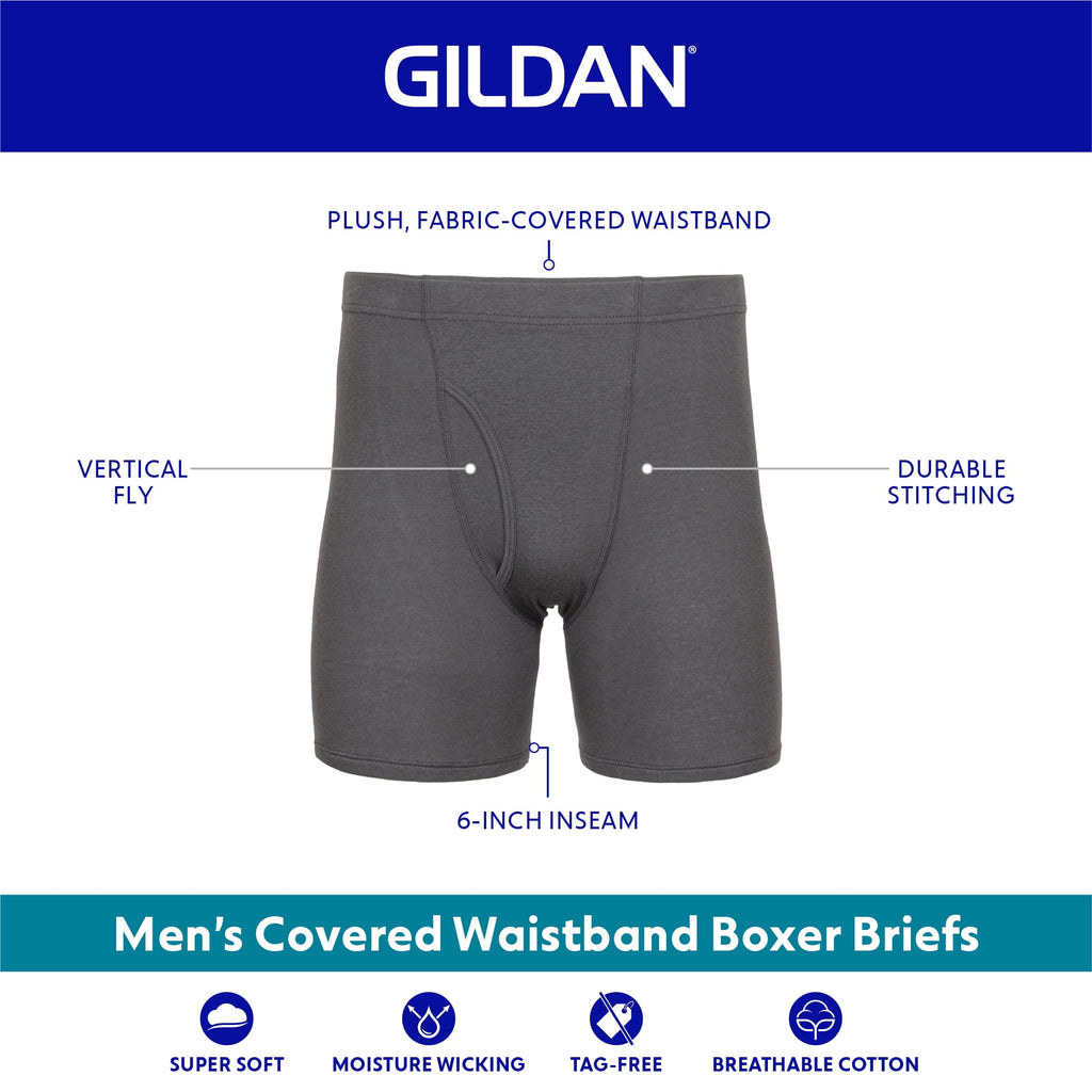 Gildan Adult Men's Boxer Briefs With Covered Waistband, 5-Pack, Sizes S-2XL, 6" Inseam