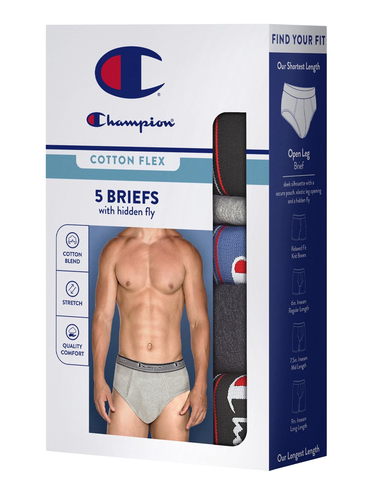 Champion Men’s Knit Boxers – 5 Pack Cotton Flex Underwear, Relaxed Fit with Button Fly, Sizes S–2XL