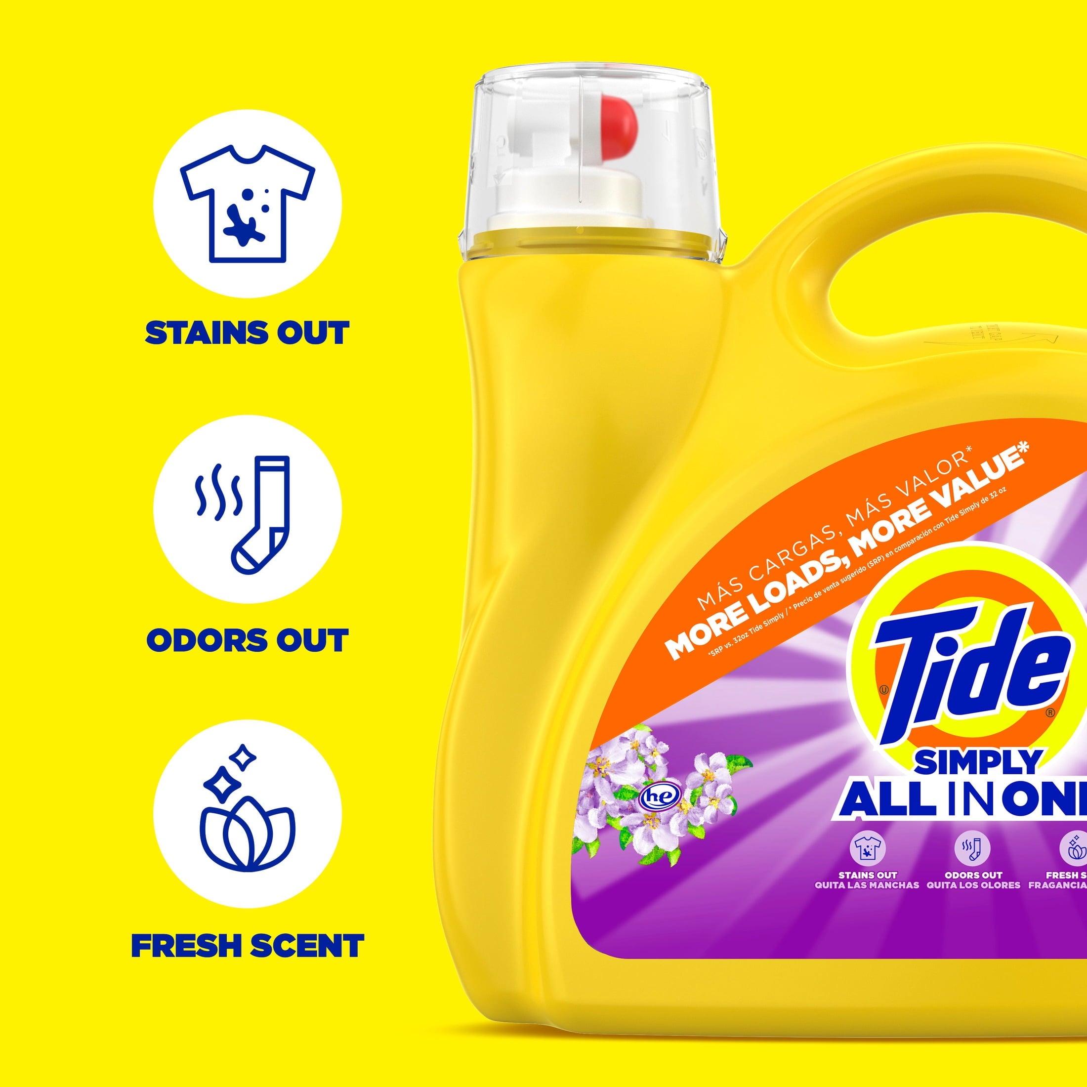 Tide Simply Laundry Detergent Liquid, Berry Blossom Scent, 117 fl oz, 89 Loads