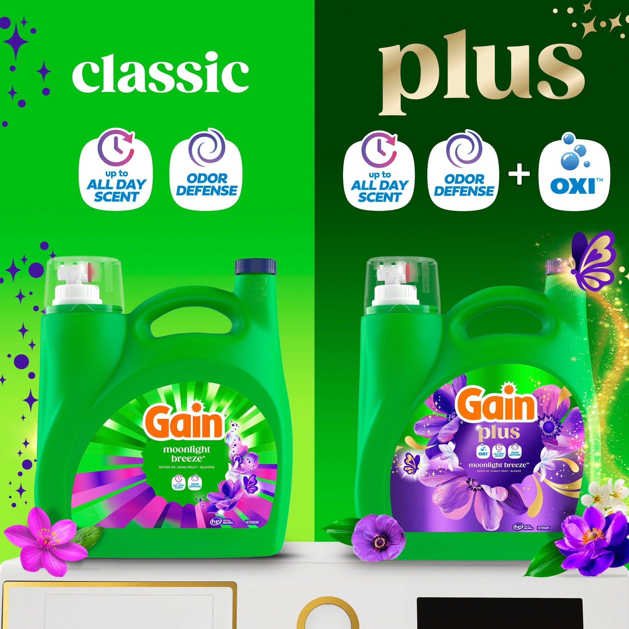 Gain Plus Laundry Detergent Liquid, Now with Odor Defense + OXI, Moonlight Breeze Scent, 170 fl oz, 129 Loads
