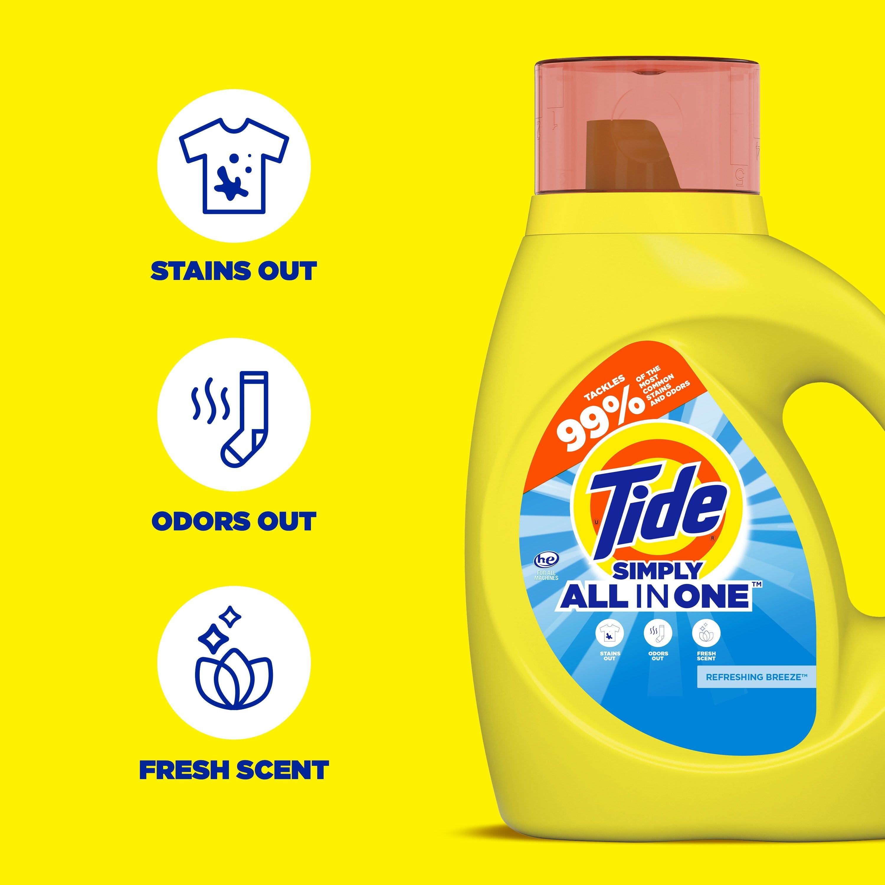 Tide Simply Laundry Detergent Liquid All-In-One, Refreshing Breeze Scent, 117 fl oz, 89 Loads