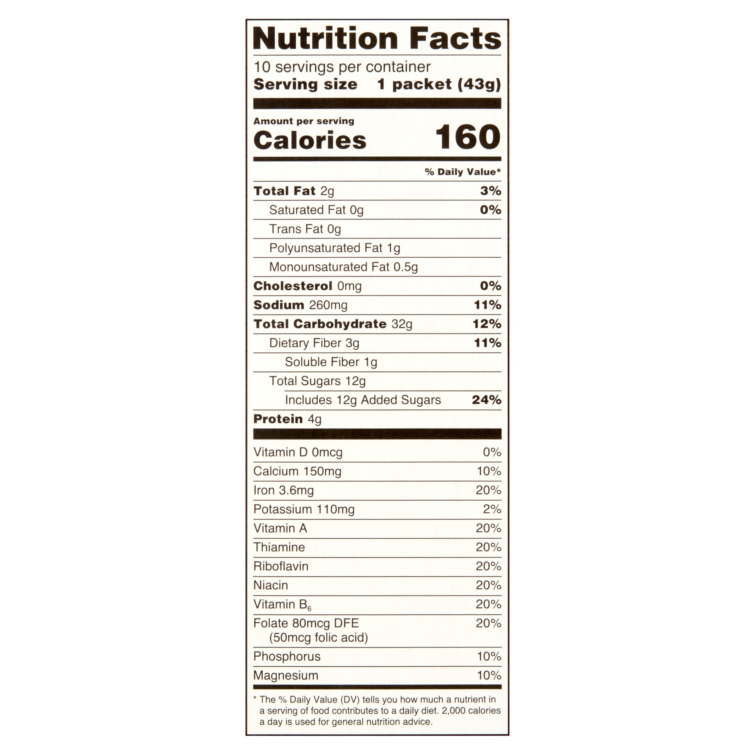 Great Value Maple & Brown Sugar Instant Oatmeal, 1.51 oz, 10 Count