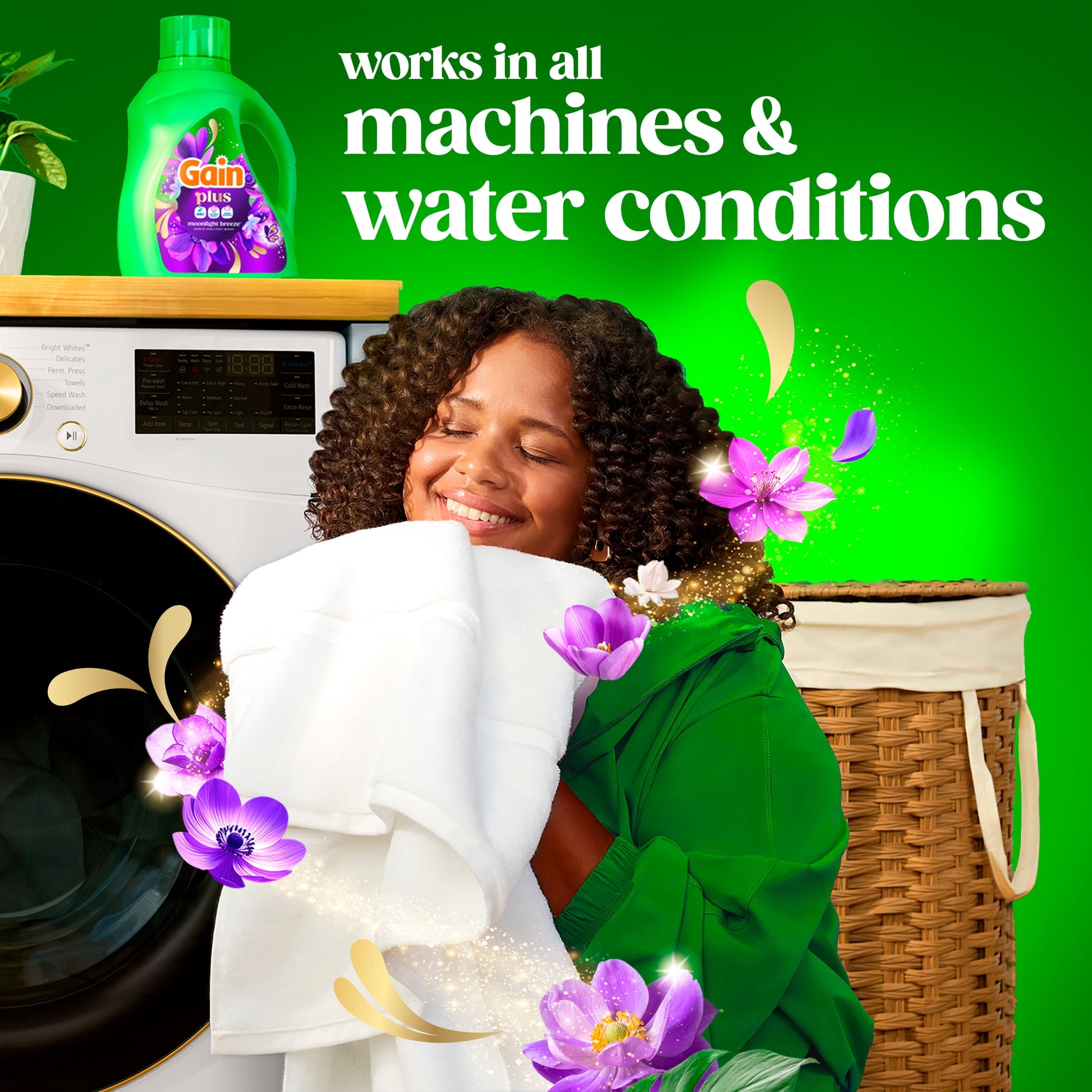 Gain Plus Laundry Detergent Liquid, Now with Odor Defense + OXI, Moonlight Breeze Scent, 170 fl oz, 129 Loads