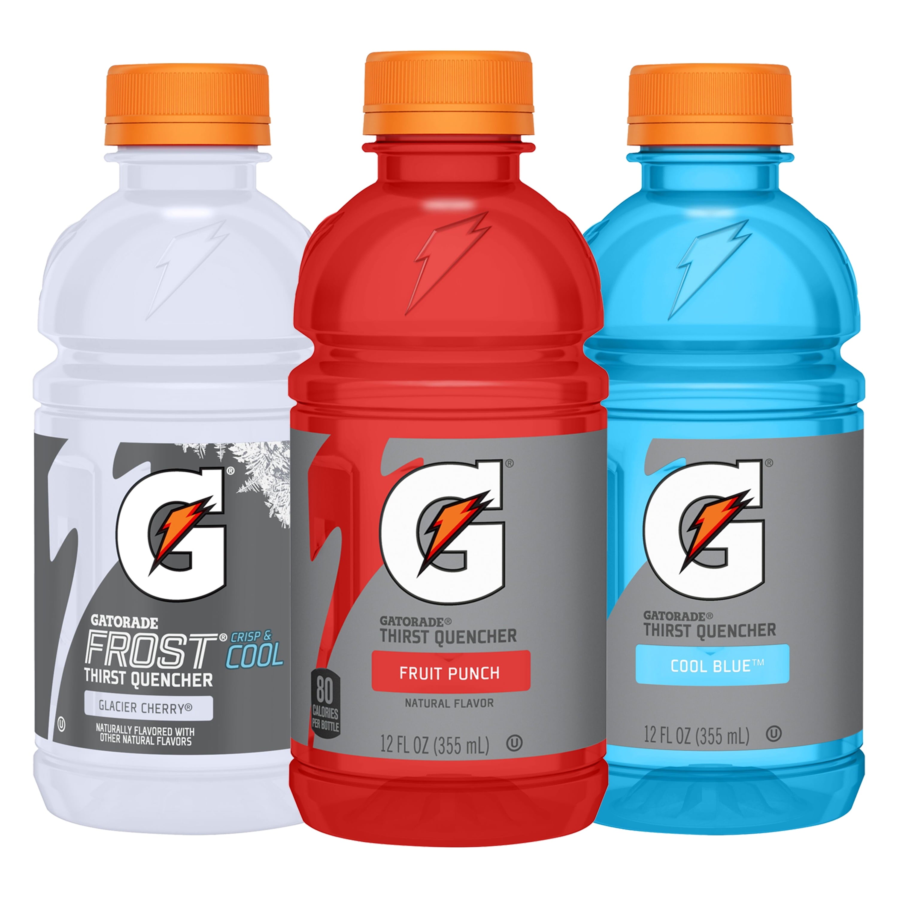 Gatorade Sports Drink, Fruit Punch/Glacier Cherry/Cool Blue Variety Pack, 12 fl oz, 18 Count Bottles