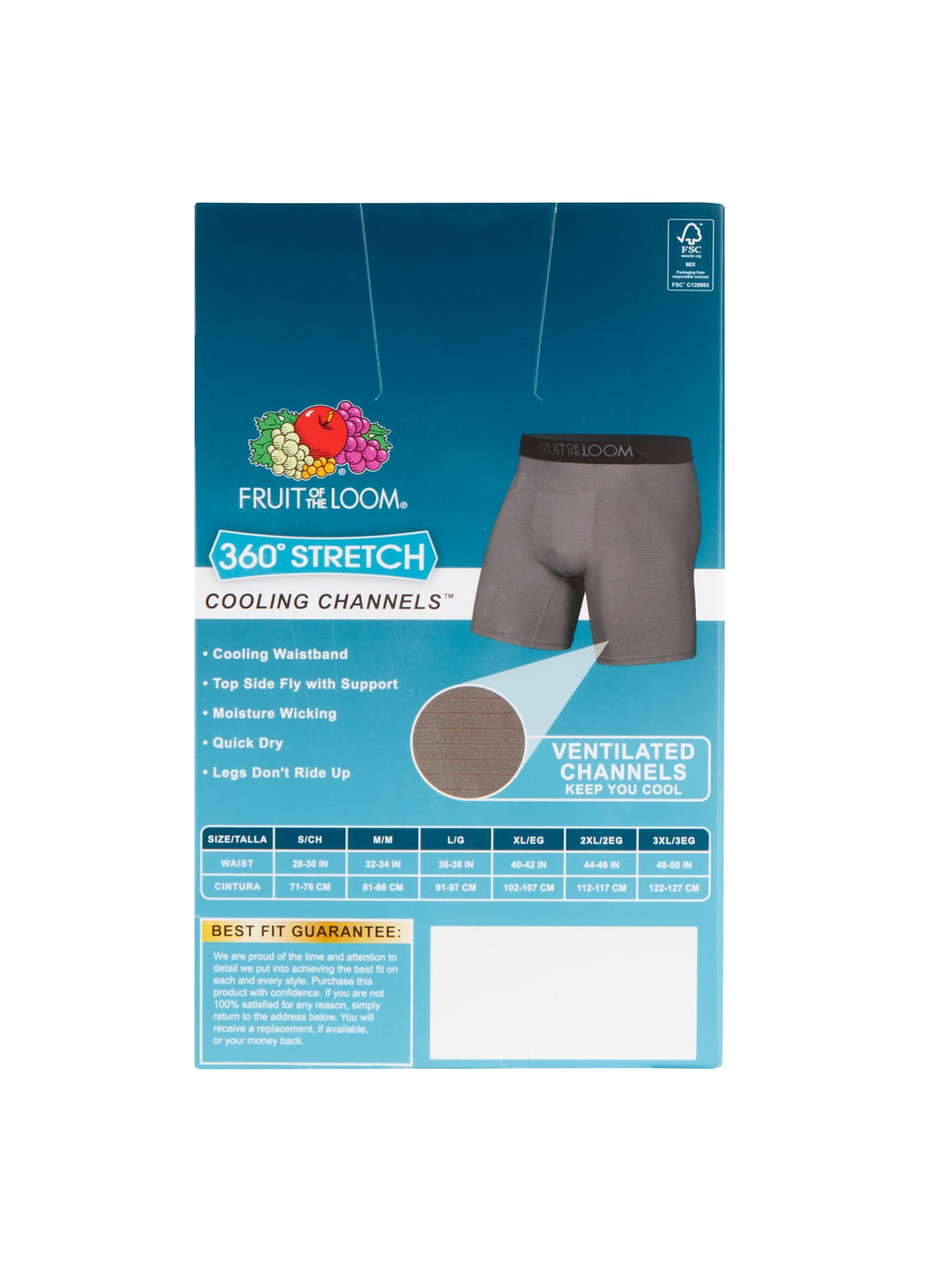 Fruit of the Loom Men's 360 Stretch Performance Cooling Channels Boxer Briefs, 6-Pack