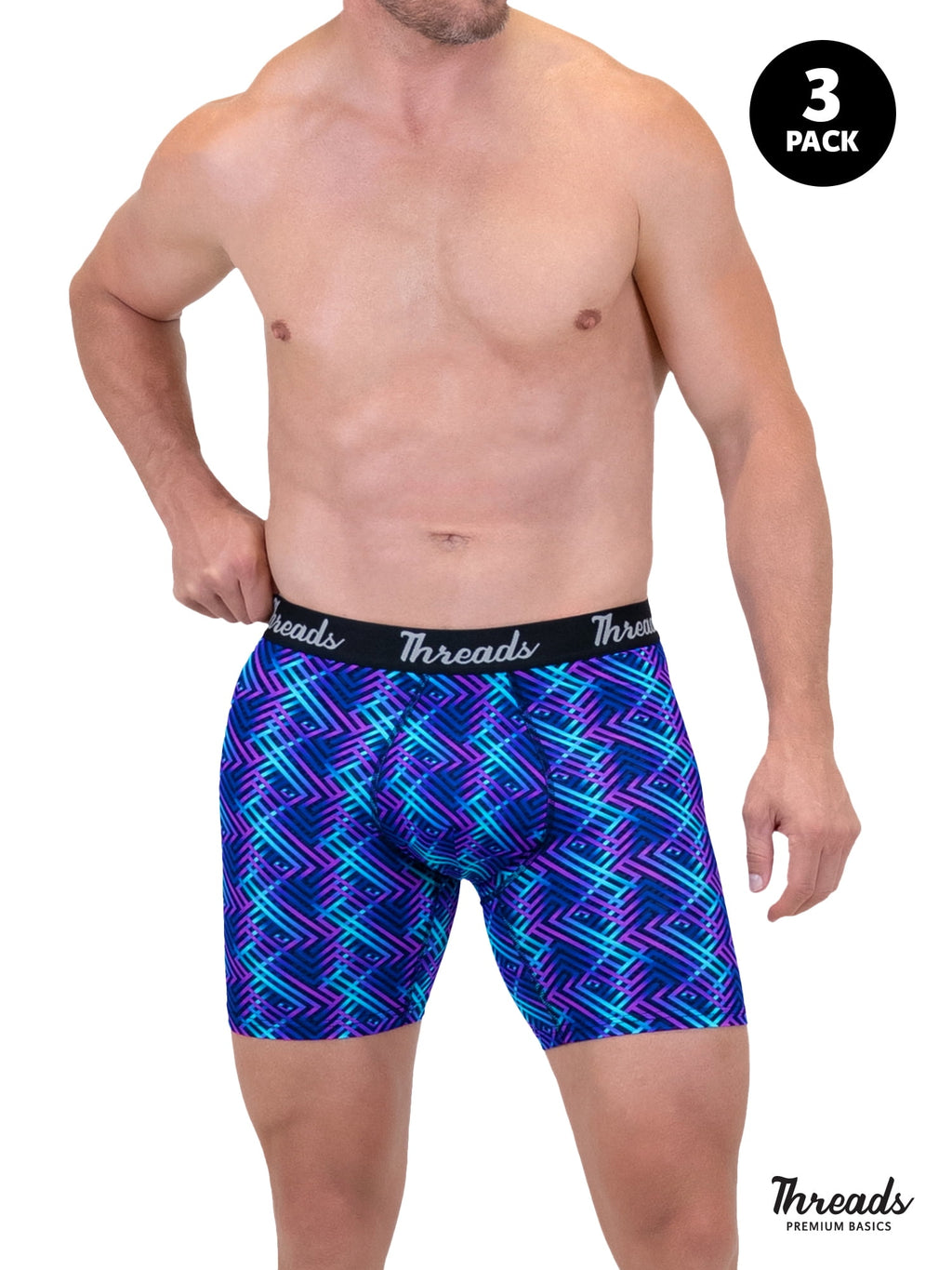 Threads Men's Underwear, 6" Premium Performance Nylon Boxer Brief, Performance Fabric, Moisture Wicking, Anti-Odor, S - XXL, 3 Pack