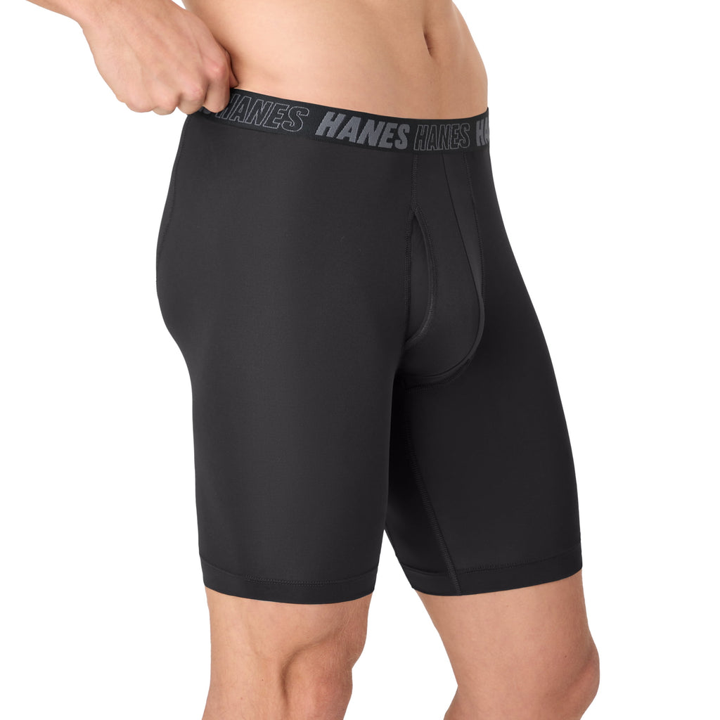 Hanes Mens Underwear Long Leg Boxer Briefs, 3-Pack, Moves Anti-Chafe with Total Support Pouch