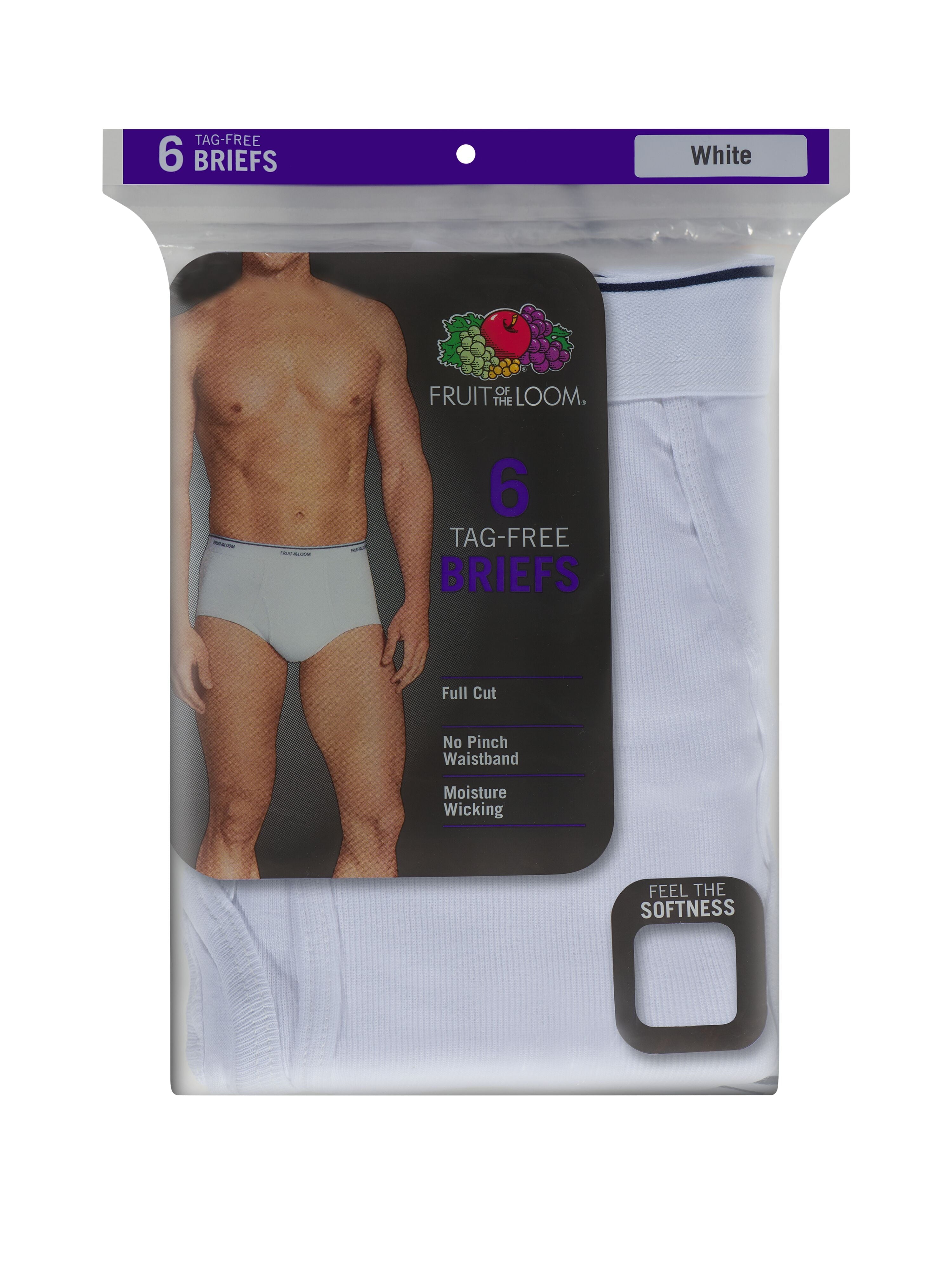 Fruit of the Loom Men's Cotton Briefs, Moisture-Wicking, Full Cut White Brief Underwear, 6-Pack, S-5XB