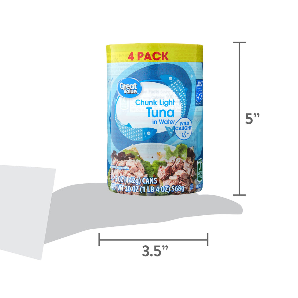 Great Value Chunk Light Tuna in Water, 5 oz, 4 Pack