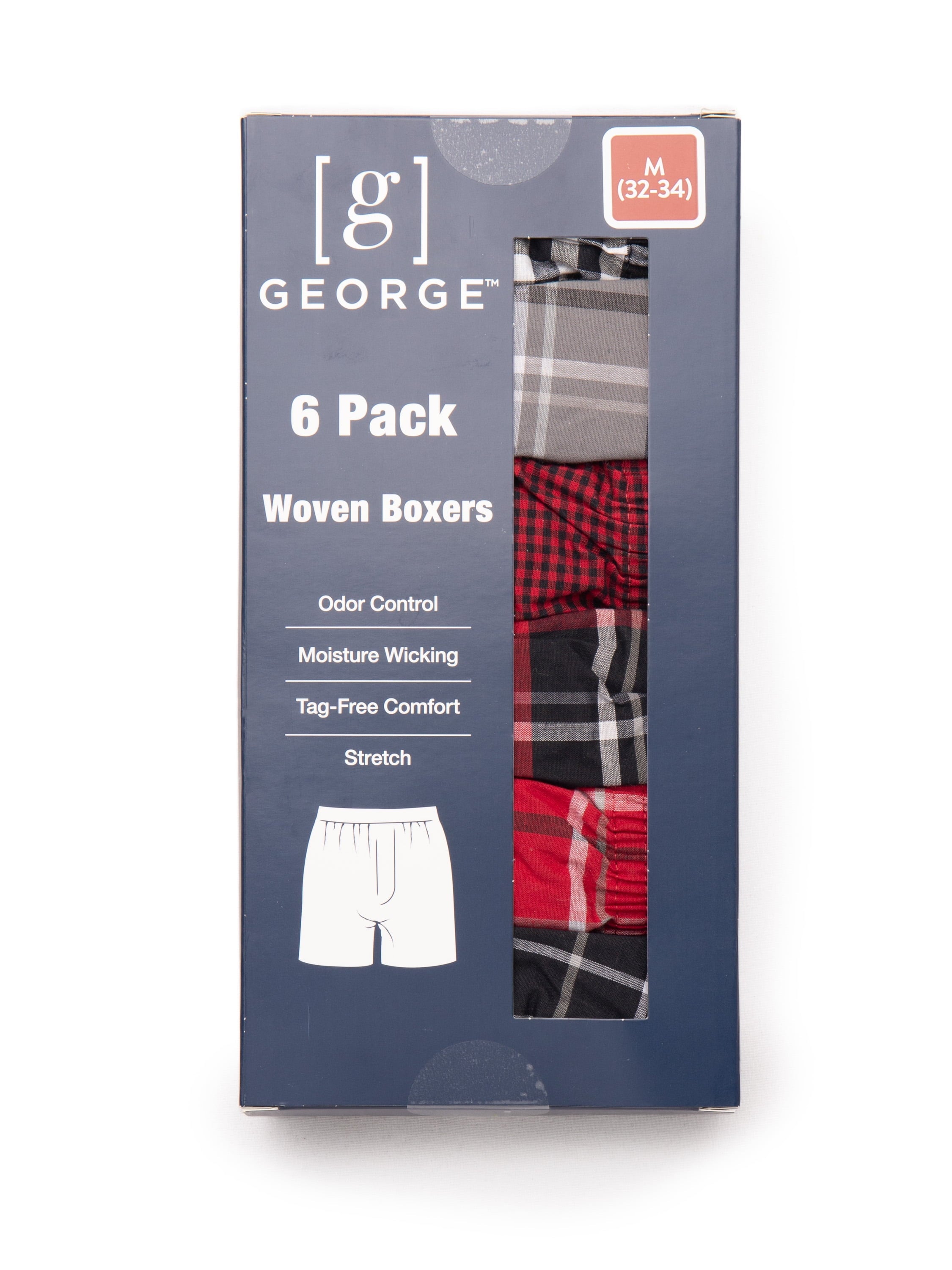 George Men's Moisture-Wicking Stretch Woven Boxers, 6-Pack, Sizes S-2XL