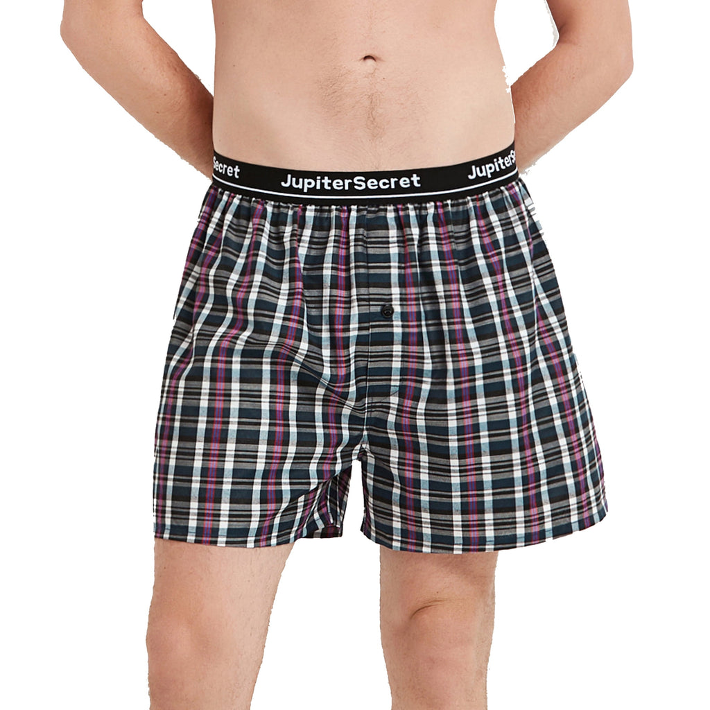Onimisc Men's Woven Boxer Shorts Cotton Plaid Boxers for Men Underwear with Button Fly, 6 Pack