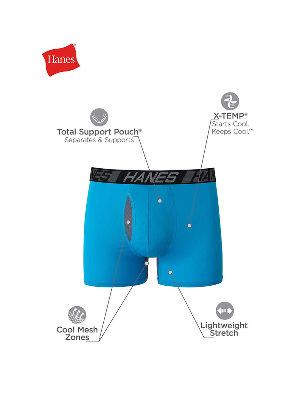 Hanes X-Temp Total Support Pouch Men's Long Leg Boxer Briefs, Anti-Chafing Underwear, 3-Pack