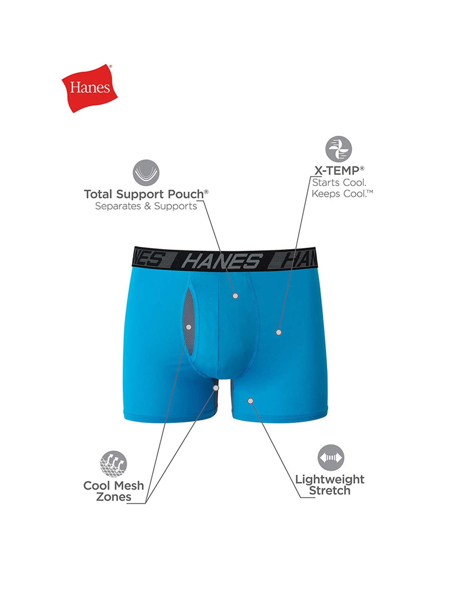 Hanes X-Temp Total Support Pouch Men's Long Leg Boxer Briefs, Anti-Chafing Underwear, 3-Pack