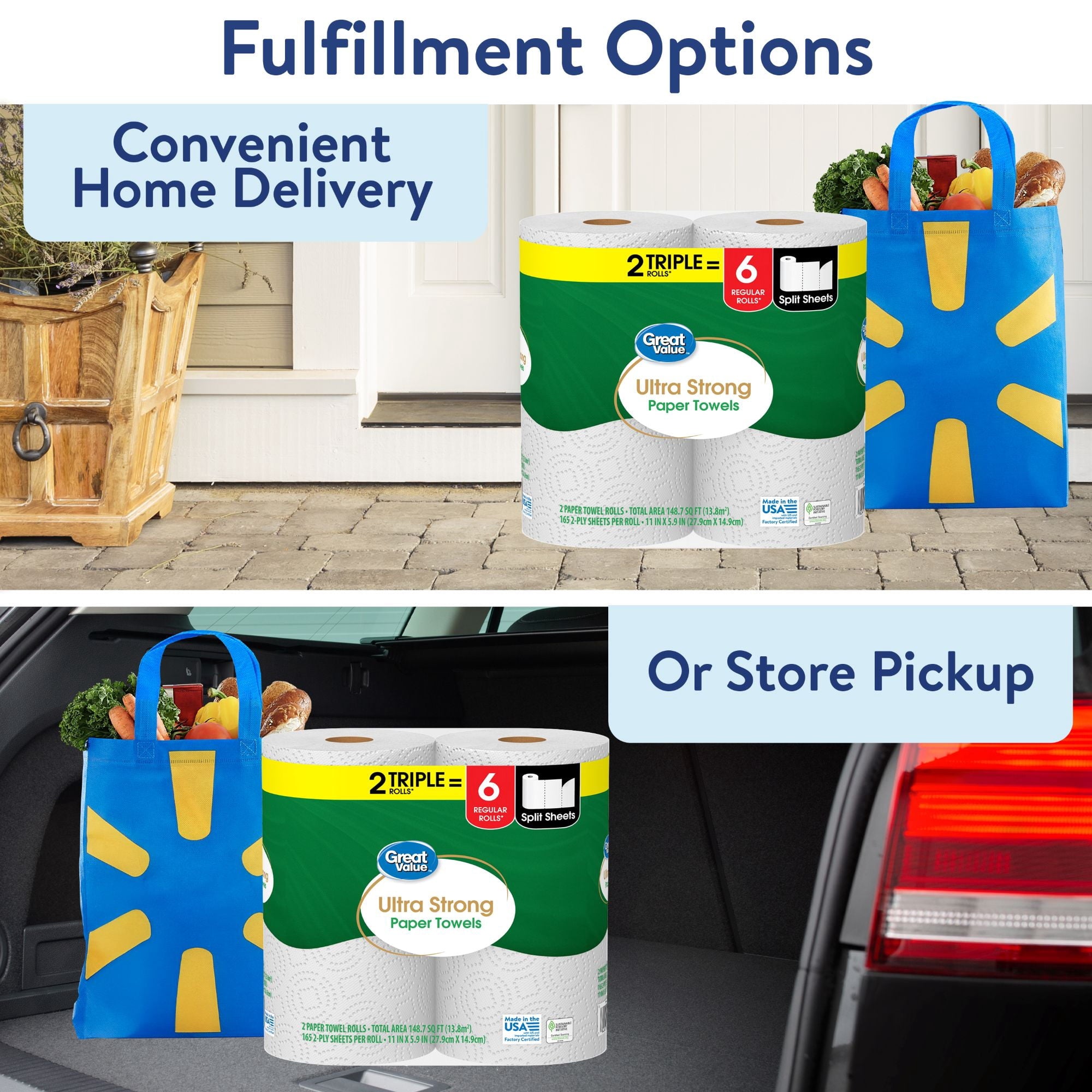 Great Value Ultra Strong Paper Towels, 6 Triple Rolls