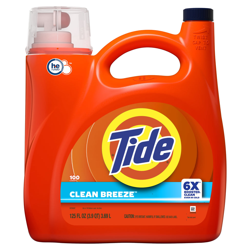 Tide Laundry Detergent Liquid with 6X Boosted Cleaning Power, Clean Breeze Scent, 125 fl oz, 100 Loads