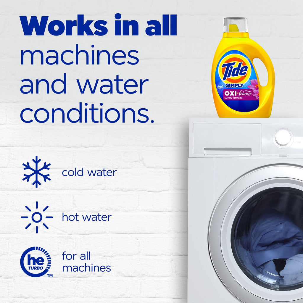 Tide Simply Laundry Detergent Liquid, Oxi Boost + Febreze Odor Defense, Sunny Breeze Scent, 31 fl oz, 22 Loads