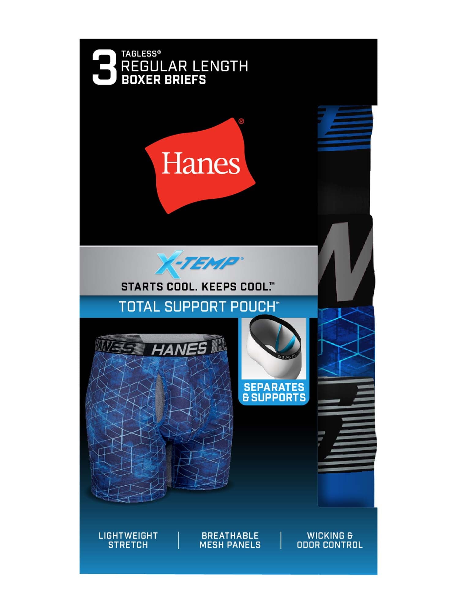 Hanes X-Temp Total Support Pouch Men's Long Leg Boxer Briefs, Anti-Chafing Underwear, 3-Pack