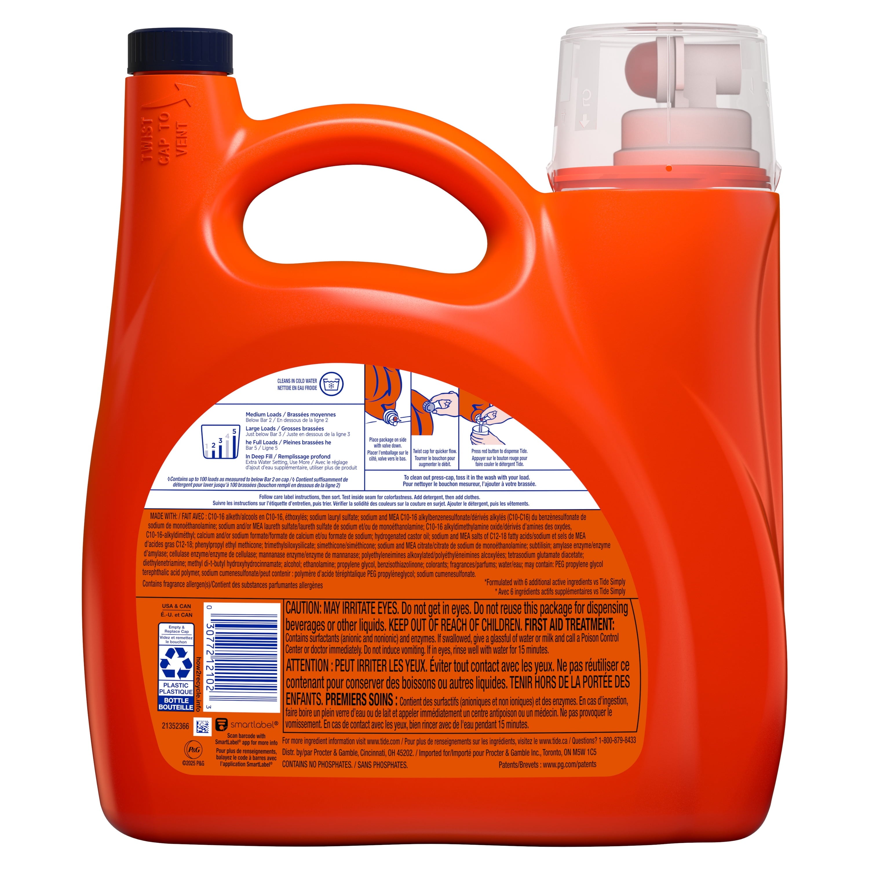 Tide Laundry Detergent Liquid with 6X Boosted Cleaning Power, Clean Breeze Scent, 125 fl oz, 100 Loads