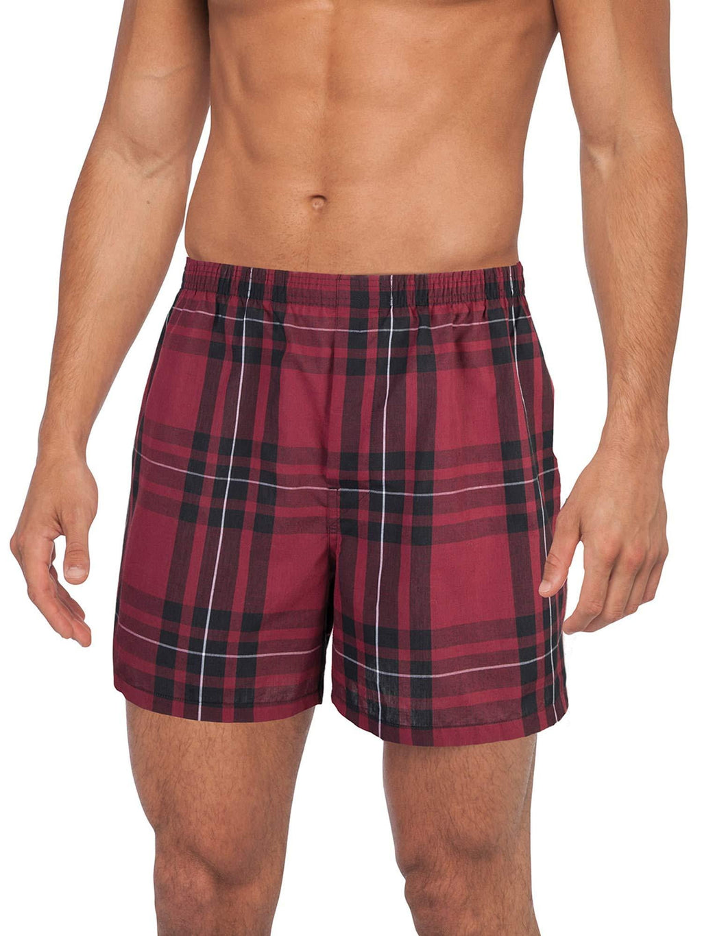 Gildan Men's Woven Boxer Underwear, 5-Pack, Red/Grey, Large