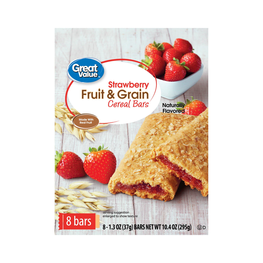 Great Value Fruit & Grain Cereal Bars, Strawberry, 1.3 oz, 8 Count