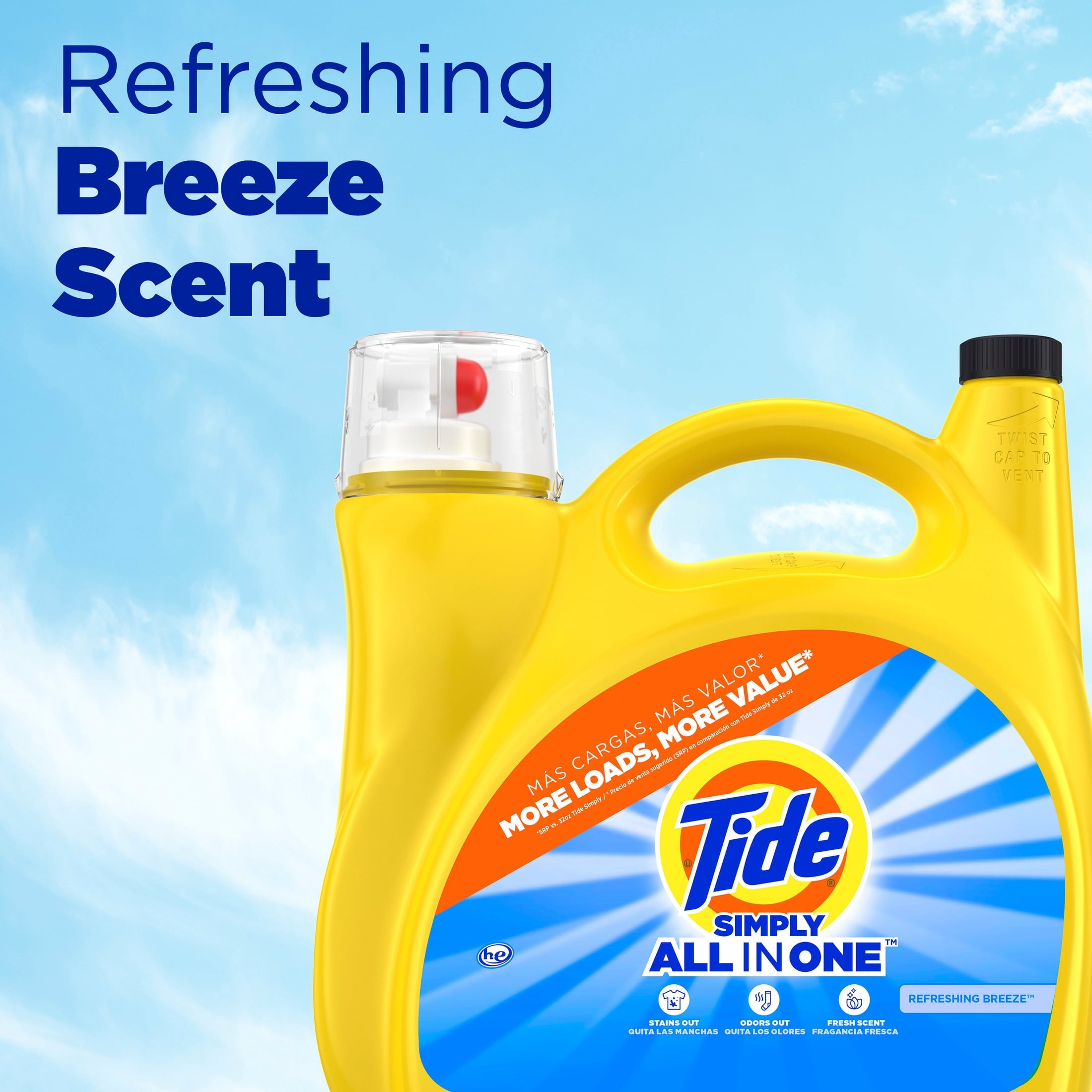 Tide Simply Laundry Detergent Liquid All-In-One, Refreshing Breeze Scent, 117 fl oz, 89 Loads