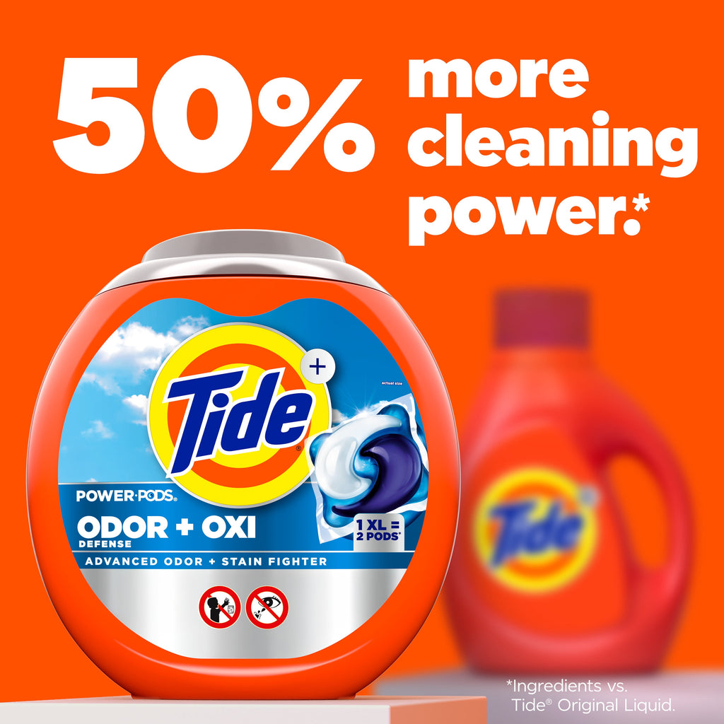 Tide Power PODS Laundry Detergent Soap Pacs with Odor Defense + Oxi, Original Scent, 18 Count