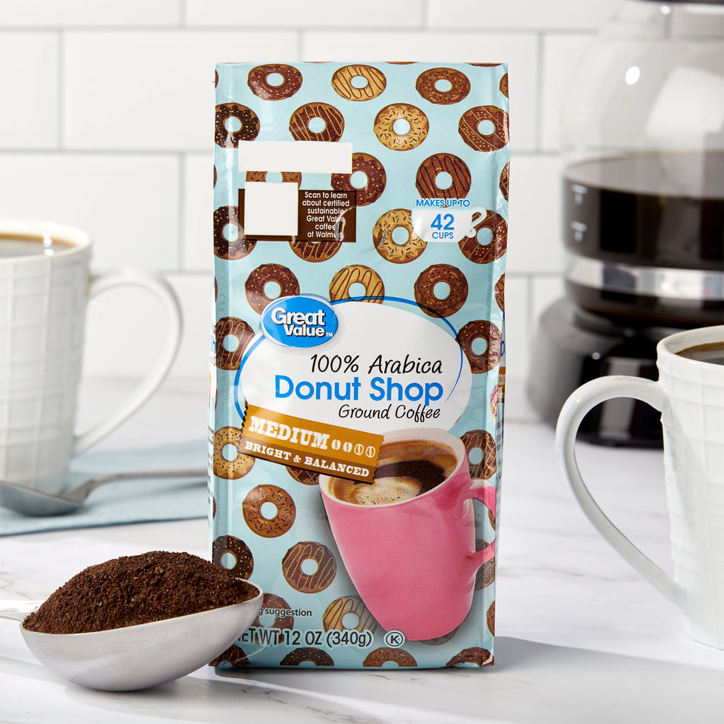 Great Value Donut Shop, 100% Arabica, Medium Roast, Ground Coffee, 12 oz