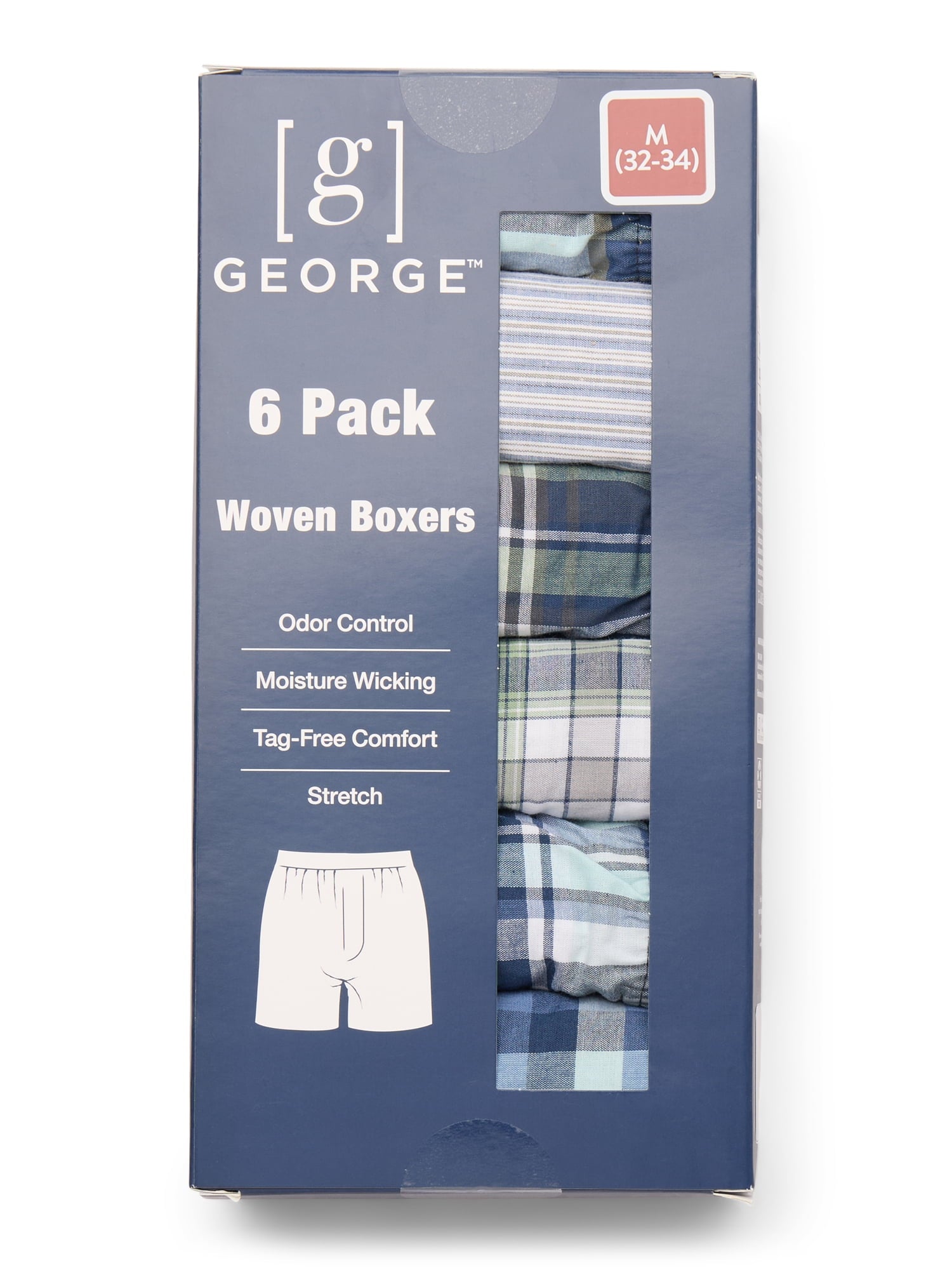 George Men's Moisture-Wicking Stretch Woven Boxers, 6-Pack, Sizes S-2XL