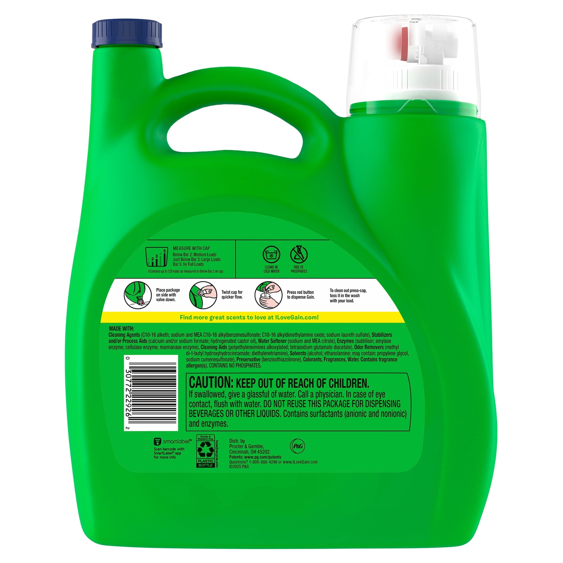 Gain Plus Laundry Detergent Liquid, Now with Odor Defense + OXI, Moonlight Breeze Scent, 170 fl oz, 129 Loads