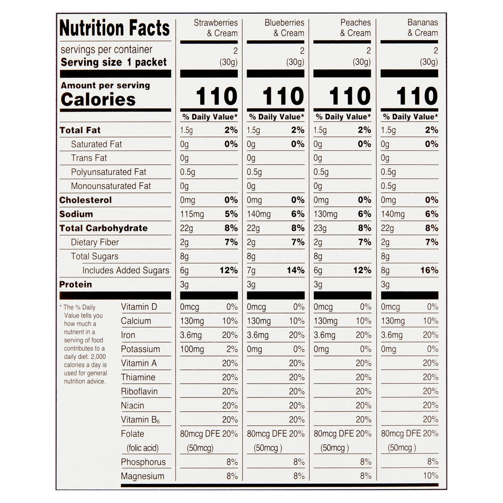 Great Value Instant Oatmeal Fruits and Cream Variety Pack, 1.23 oz, 8 Count