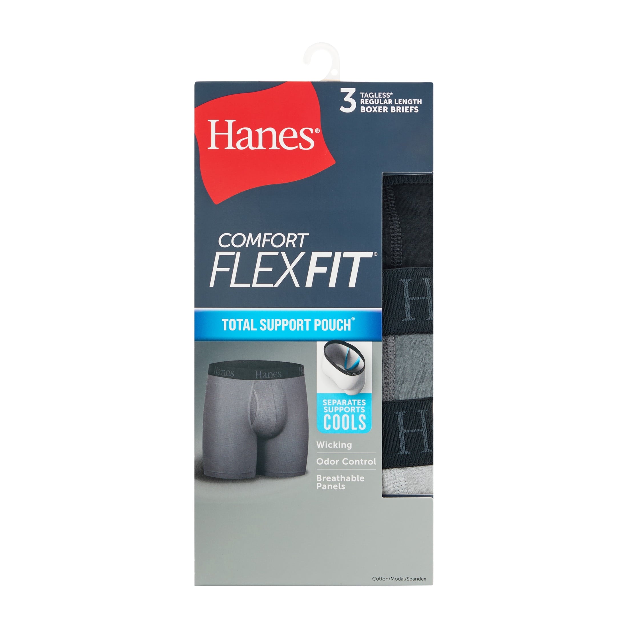 Hanes Mens Underwear Boxer Briefs, 3-Pack, Comfort Flex Fit Total Support Pouch, Moisture Wicking