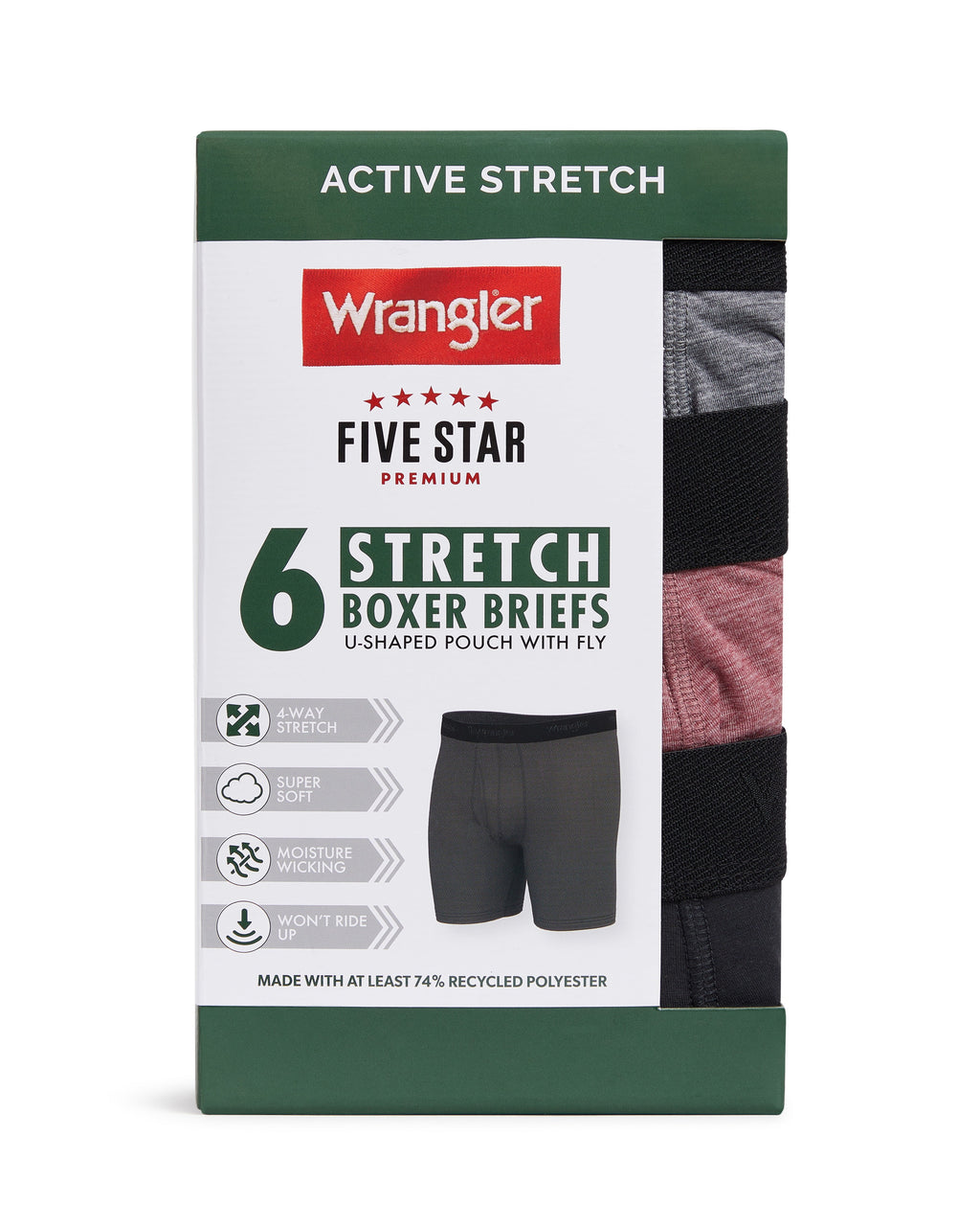 Wrangler Men's Active Stretch Boxer Brief Set, Underwear for Men, S, 6 Pack