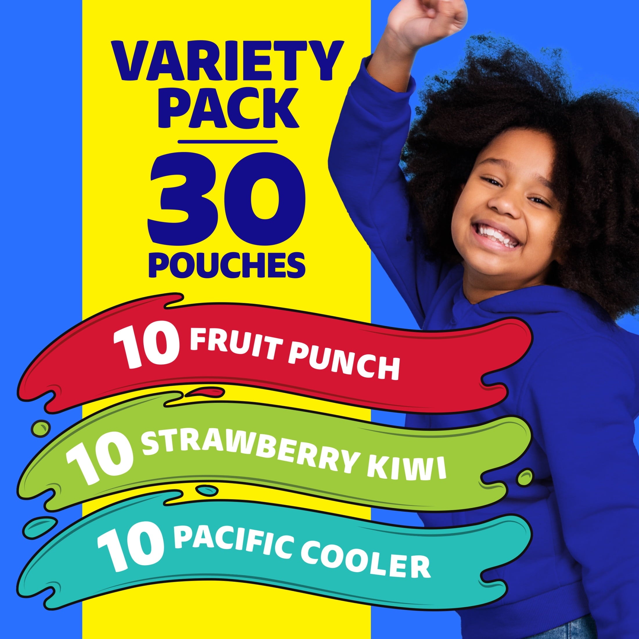 Capri Sun Flavored with Other Natural Flavor Juice Drink Blend, 30 Pouches, for School Lunches and On-the-Go Hydration, Fruit Punch, Strawberry Kiwi & Pacific Cooler, All Natural Ingredients, 6 fl oz