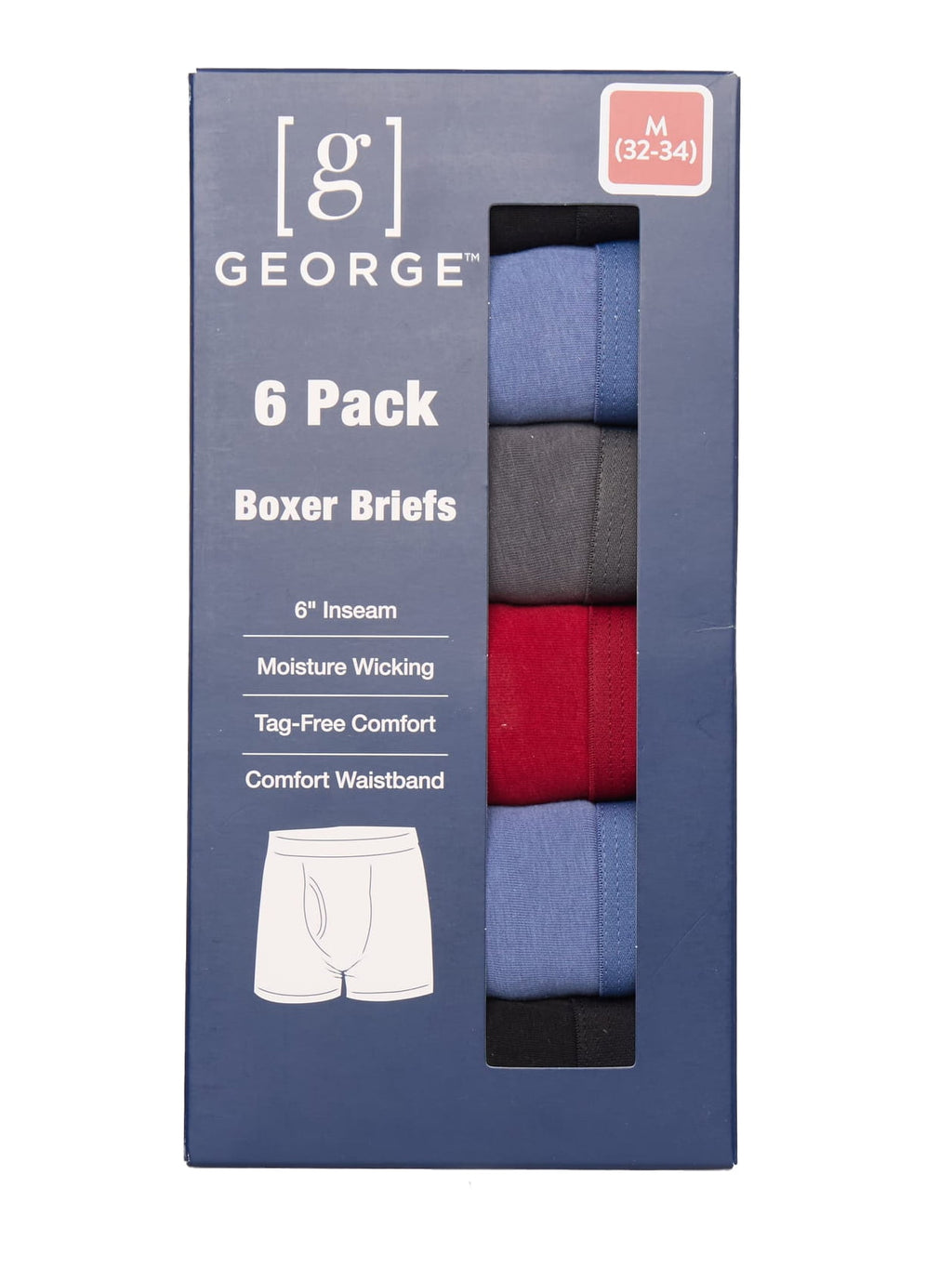 George Men's Cotton Blend Stretch Boxer Briefs, 6-Pack, Sizes S-2XL