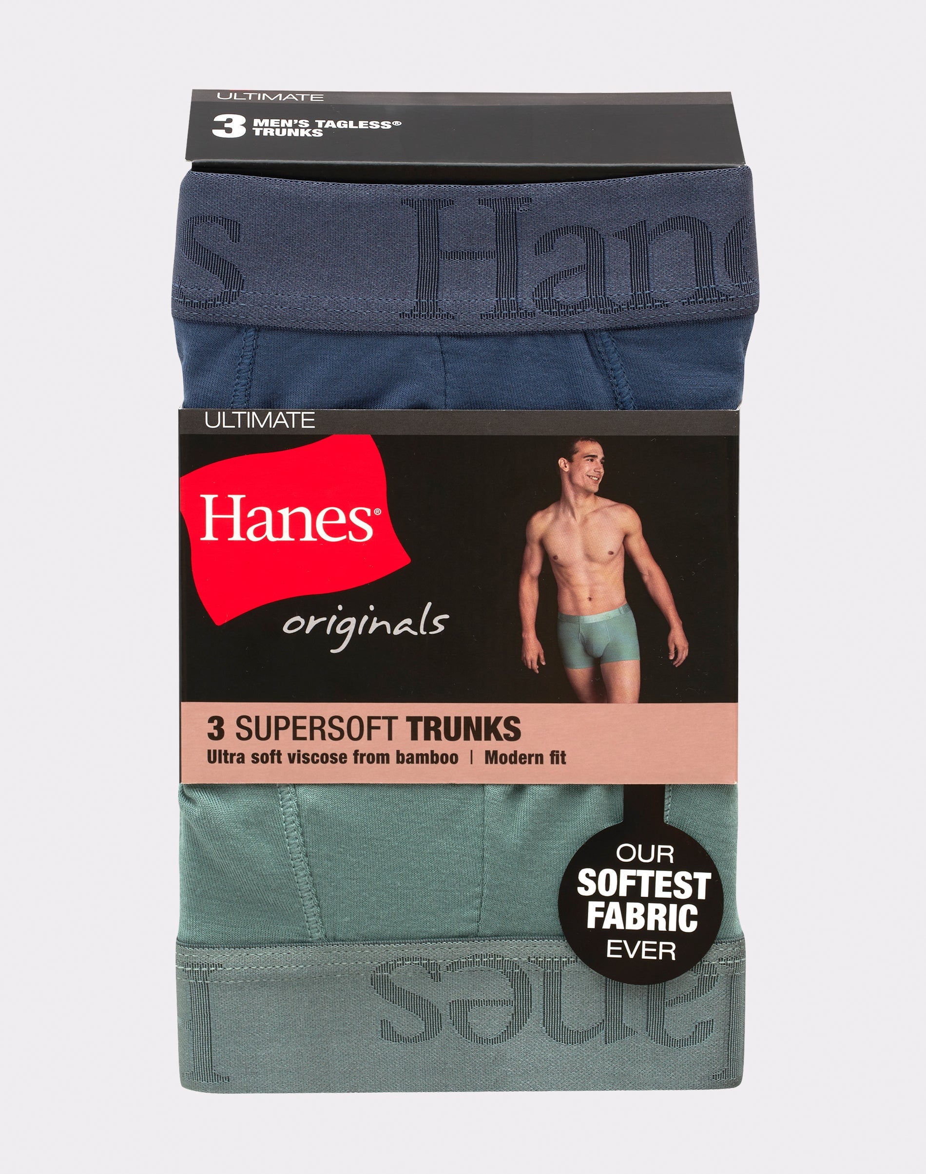Hanes Originals Men's SuperSoft Boxer Brief Underwear Pack, Black/Grey/Print, 3-Pack