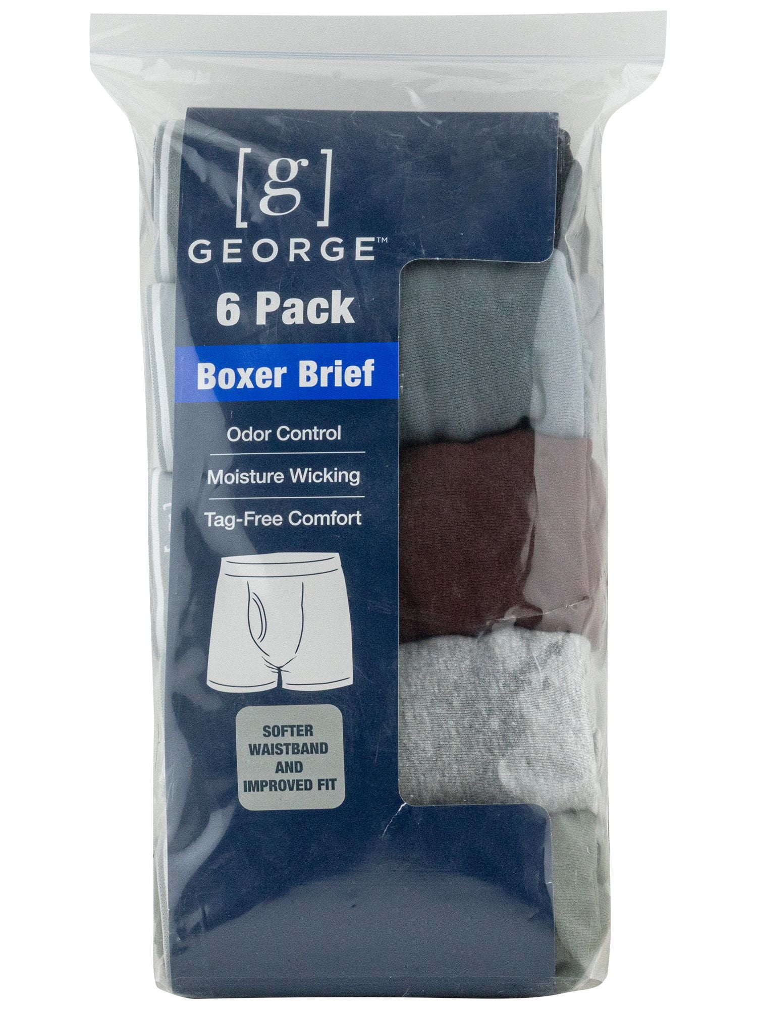 George Men's Regular Leg Boxer Briefs, 6-Pack