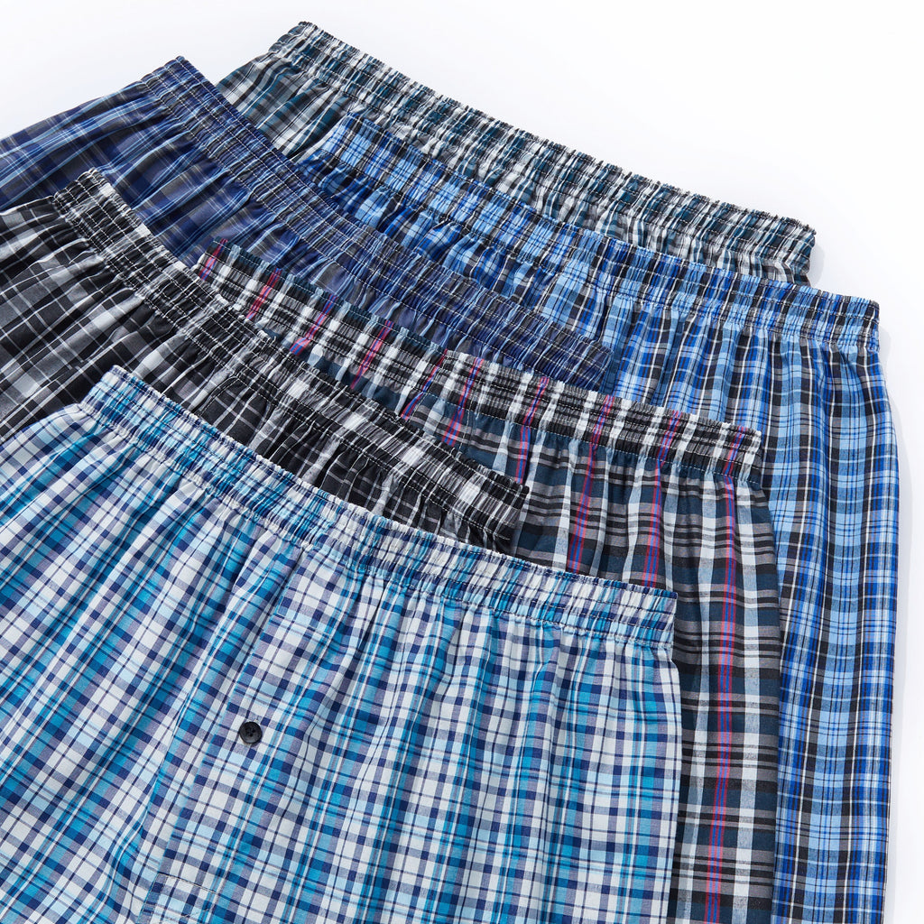 Onimisc Men's Woven Boxer Shorts Cotton Plaid Boxers for Men Underwear with Button Fly, 6 Pack