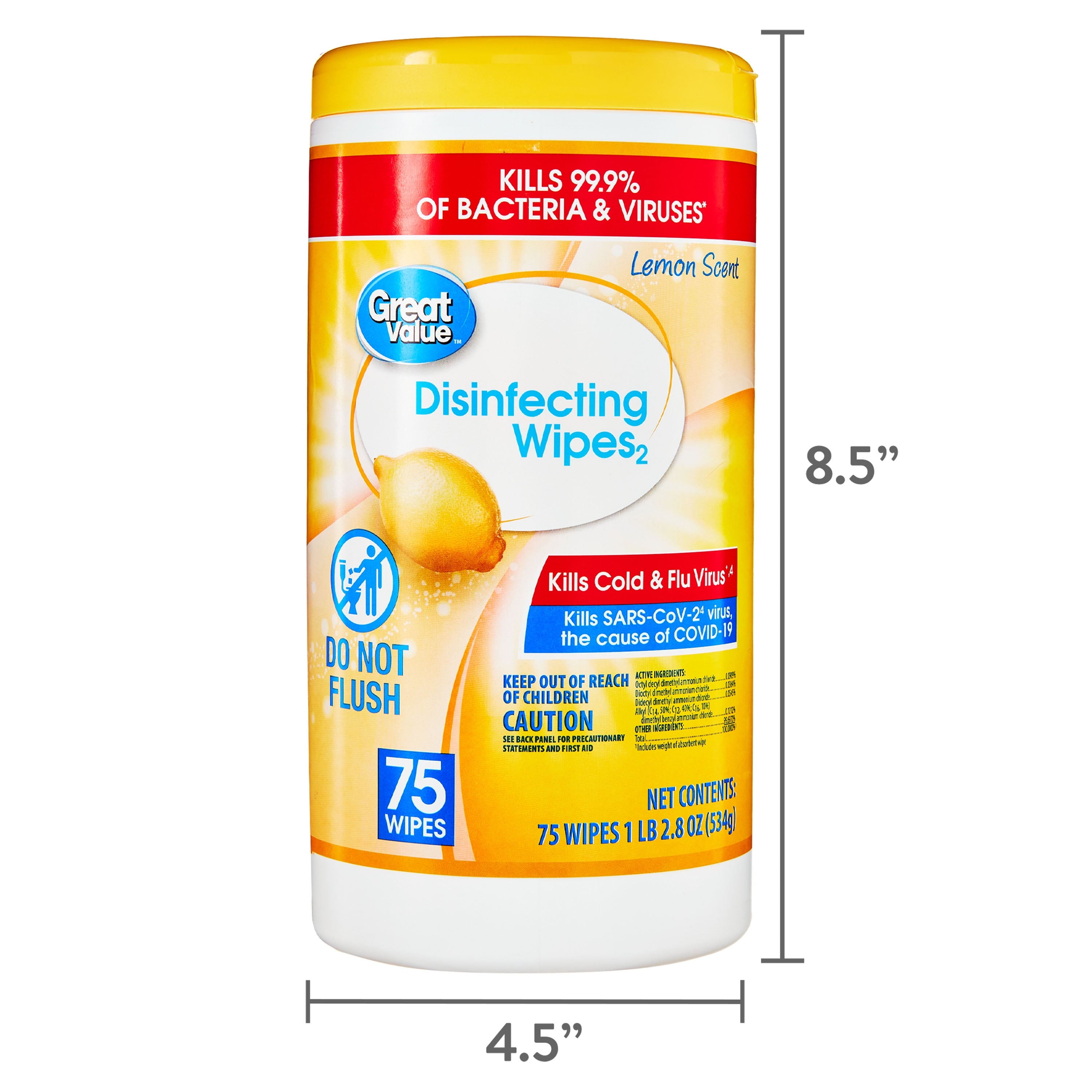 Great Value Lemon Scent Disinfecting Wipes, 1 Lbs, 5.5 oz, 75 Count
