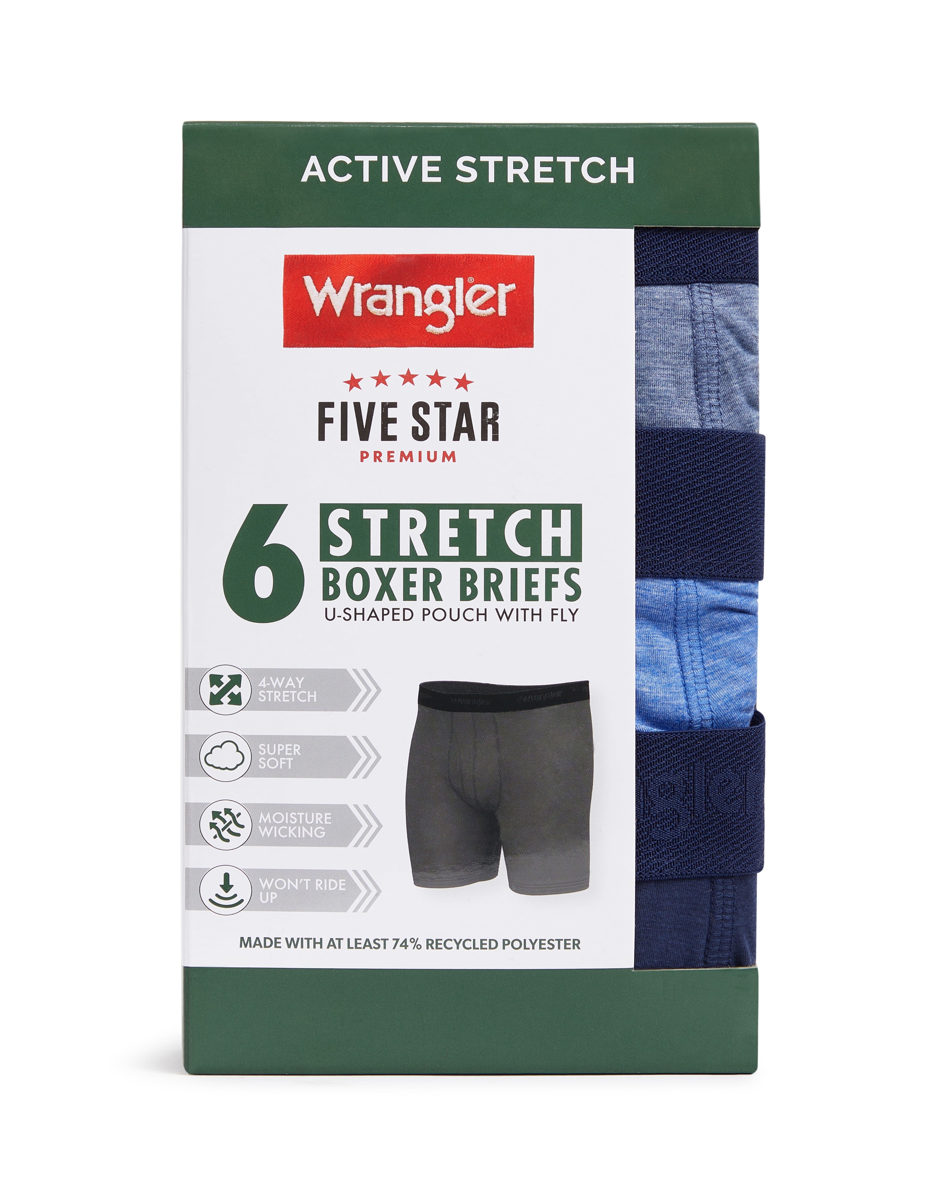 Wrangler Men's Active Stretch Boxer Brief Set, Underwear for Men, S, 6 Pack
